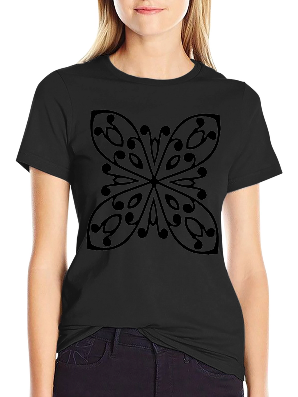 Black Graphic Tee - Abstract Butterfly Design
