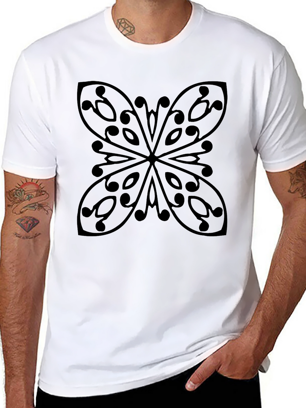 Black Graphic Tee - Abstract Butterfly Design