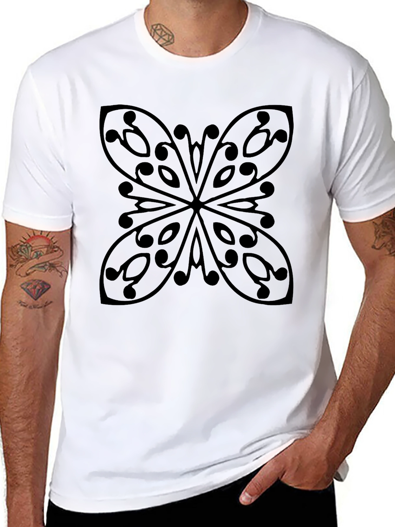 Black Graphic Tee - Abstract Butterfly Design