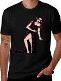Black T-Shirt with Rose Dress Graphic