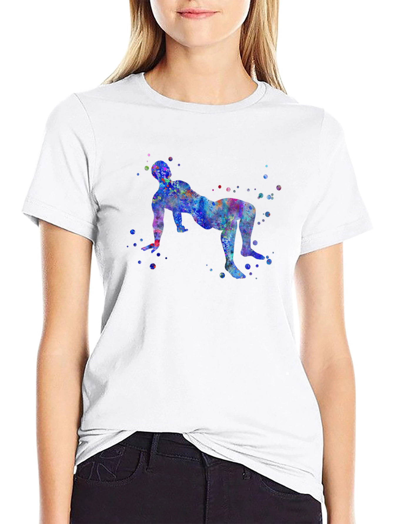 Colorful Watercolor Bridge Pose Yoga T-Shirt