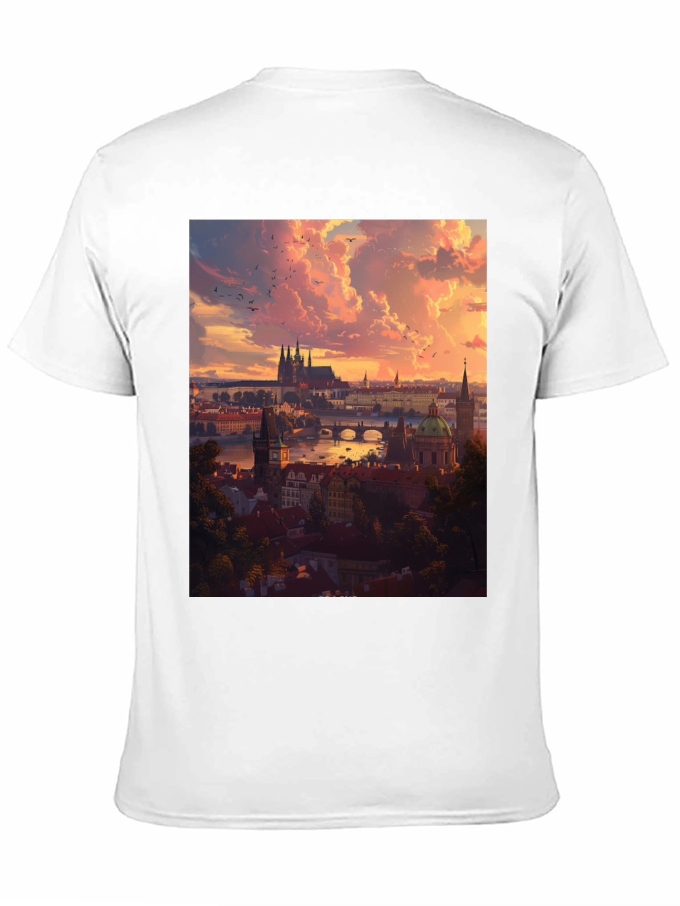 Prague Skyline T-Shirt - Sunset Cityscape Design