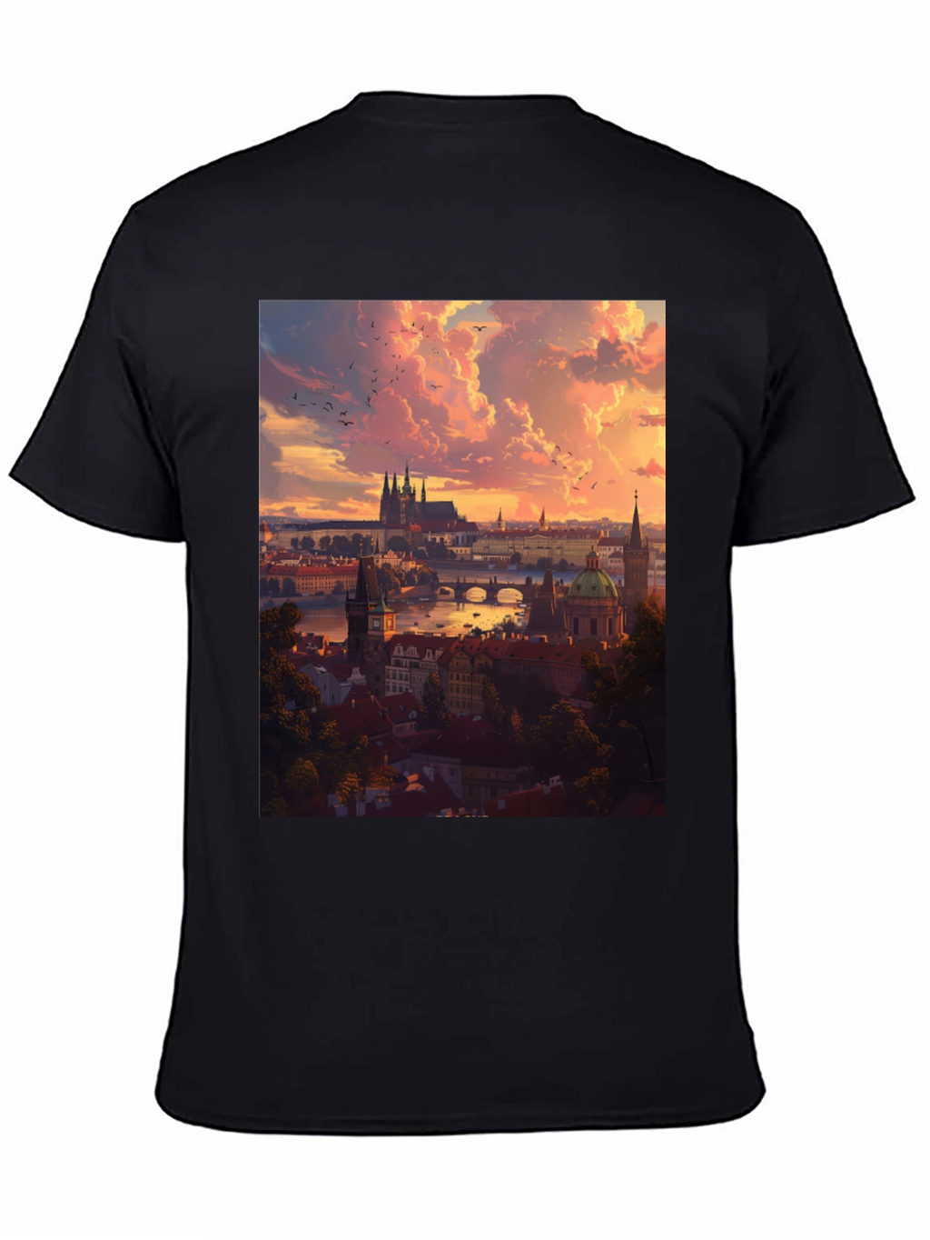 Prague Skyline T-Shirt - Sunset Cityscape Design