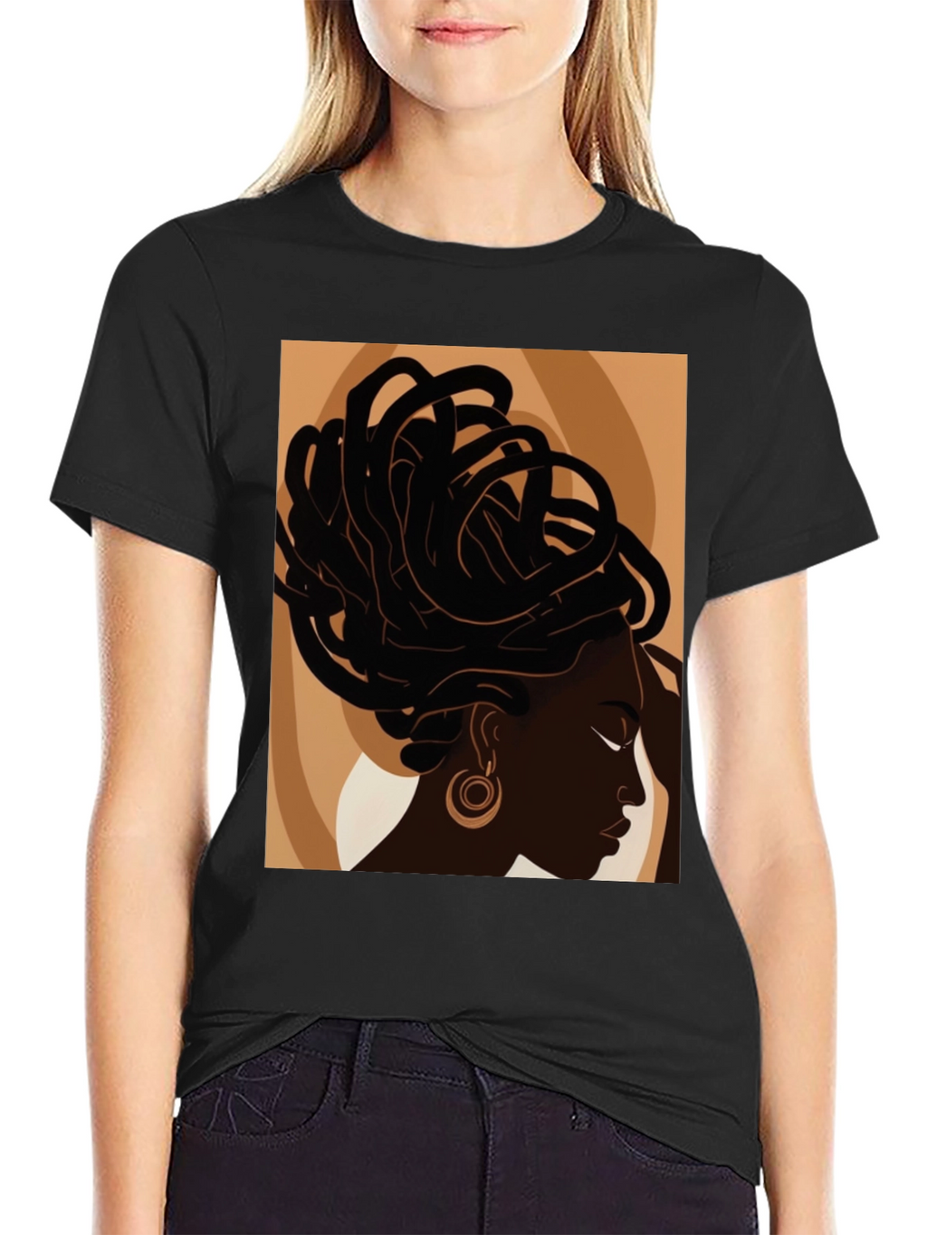 Black Woman Art Graphic Tee - Stylish Afrocentric Design