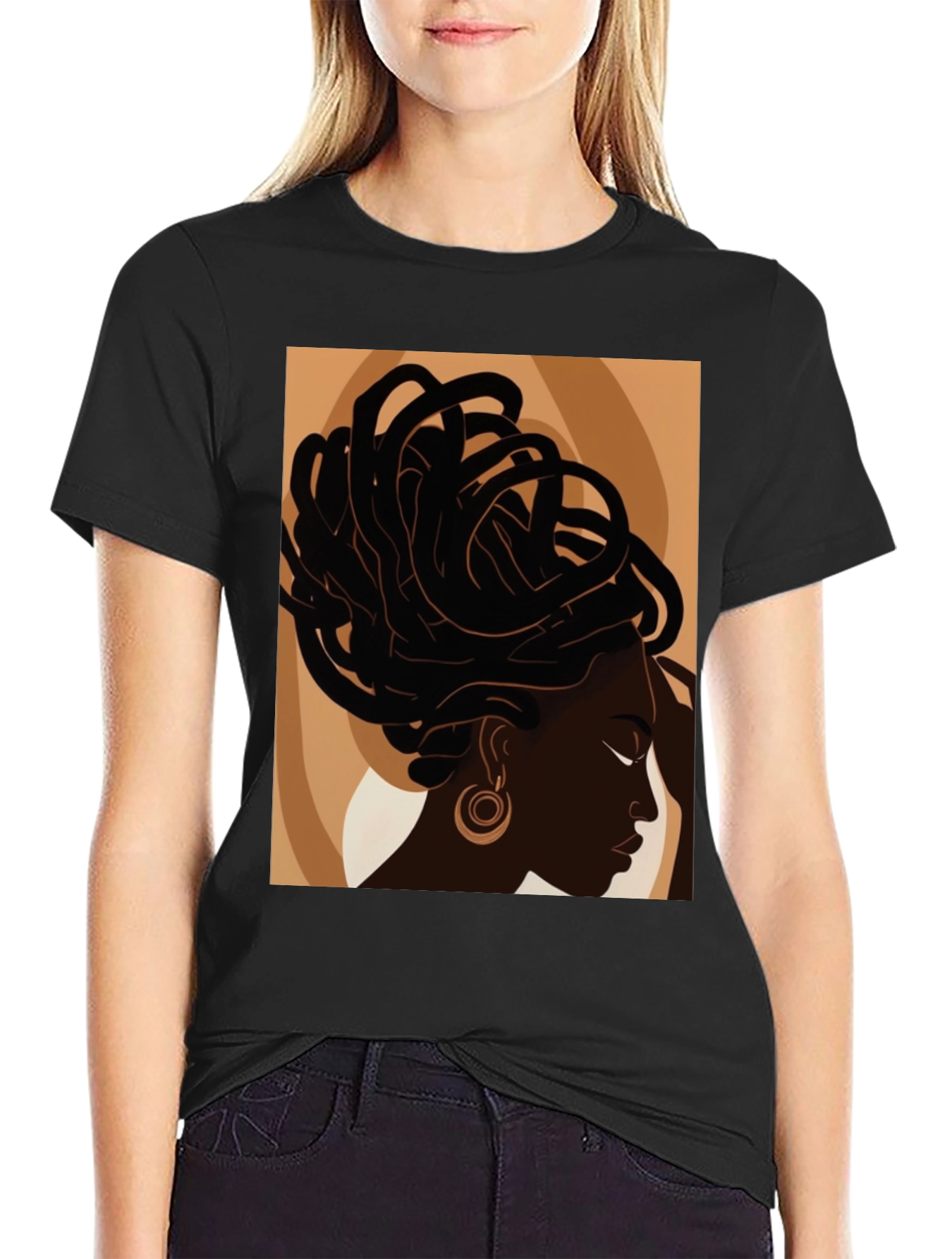 Black Woman Art Graphic Tee - Stylish Afrocentric Design