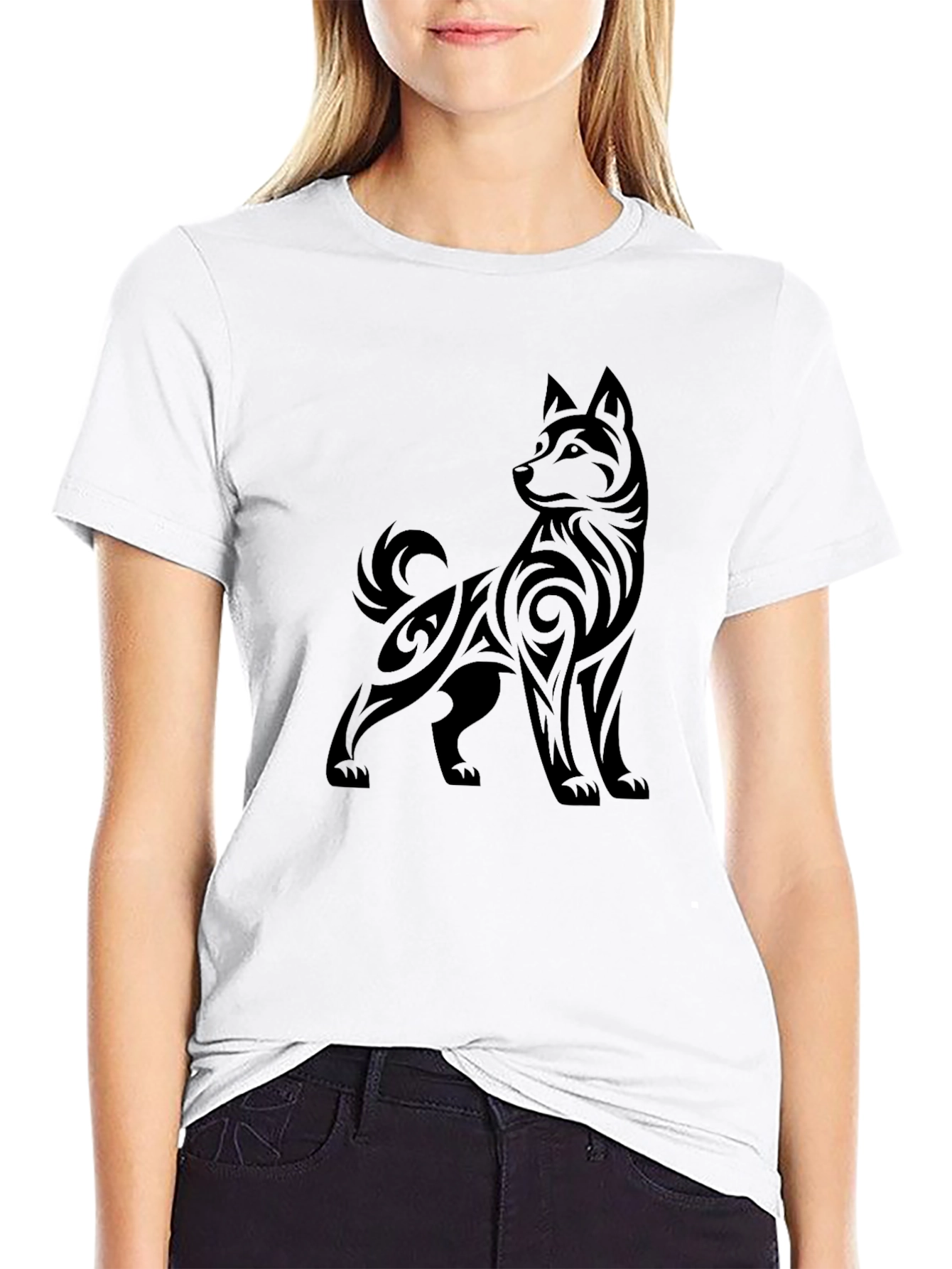 Tribal Dog Graphic Black T-Shirt