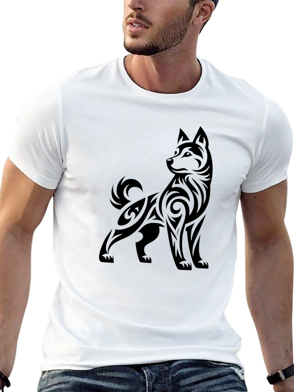Tribal Dog Graphic Black T-Shirt