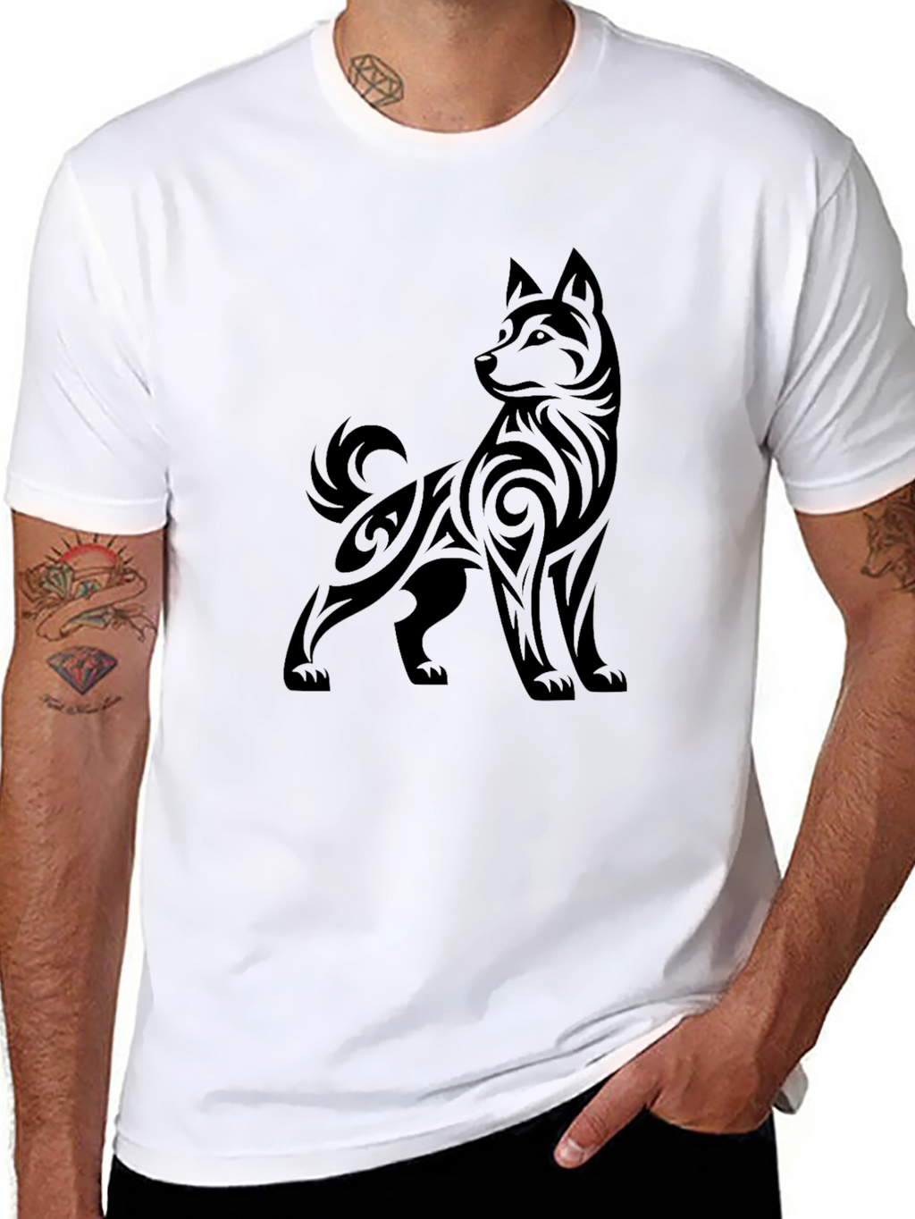 Tribal Dog Graphic Black T-Shirt