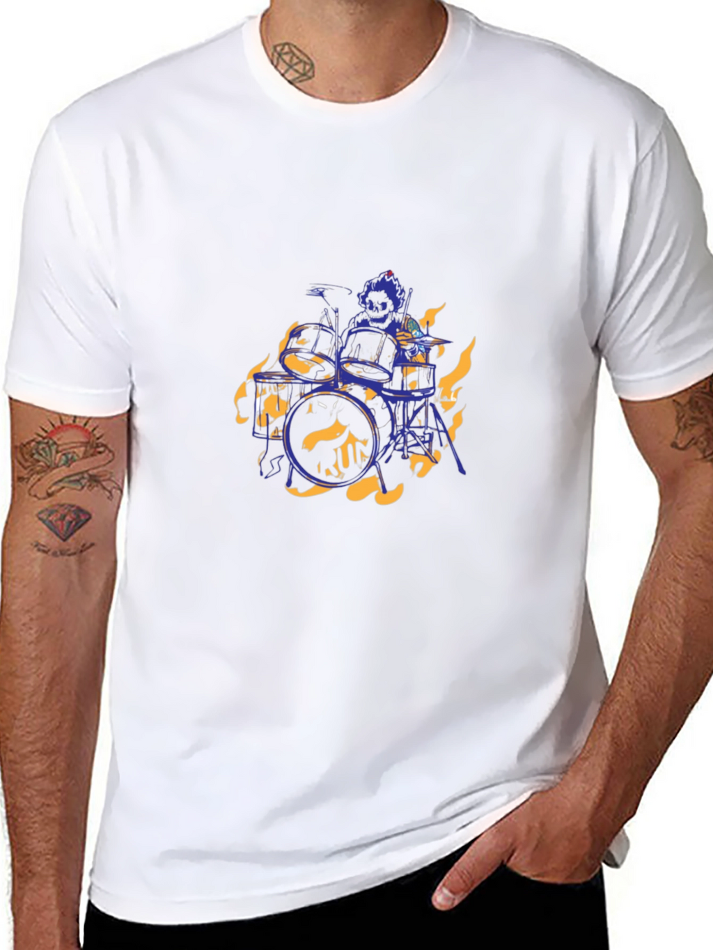 Flaming Drummer Black T-Shirt