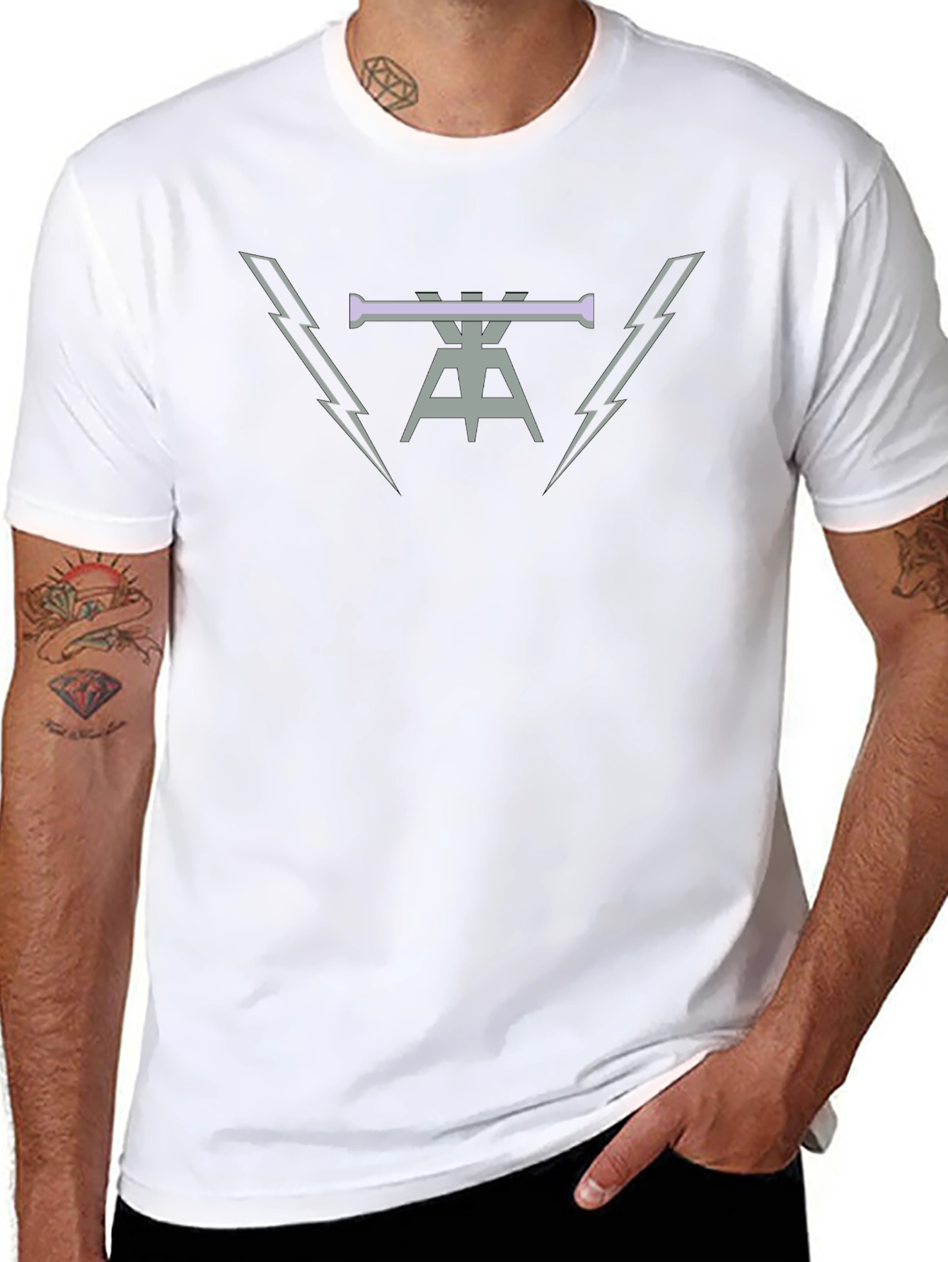 Mens Black Graphic Tee with Lightning Bolt Design