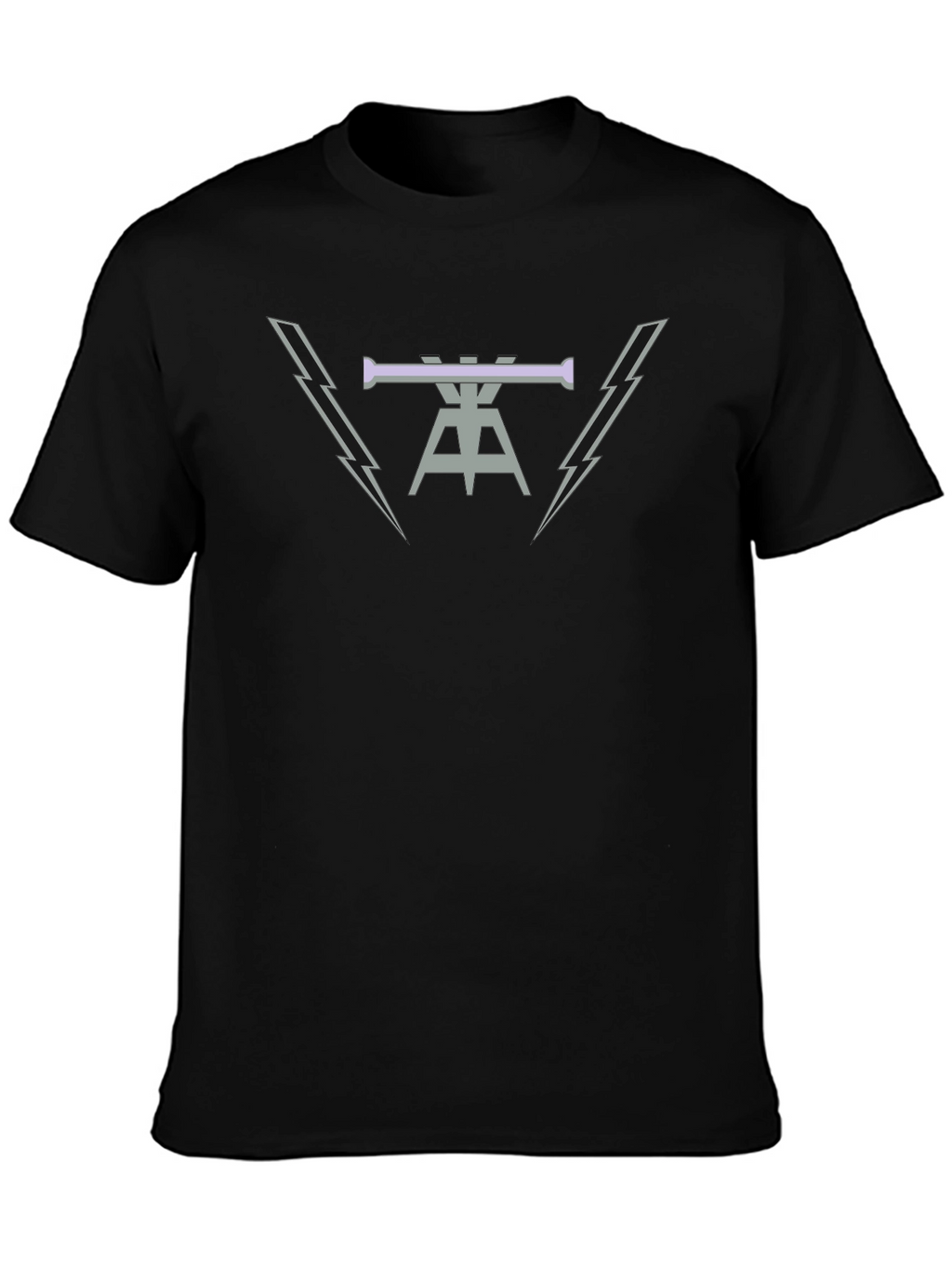 Mens Black Graphic Tee with Lightning Bolt Design
