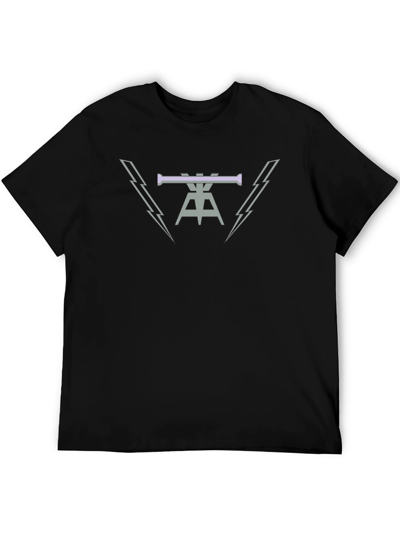Mens Black Graphic Tee with Lightning Bolt Design
