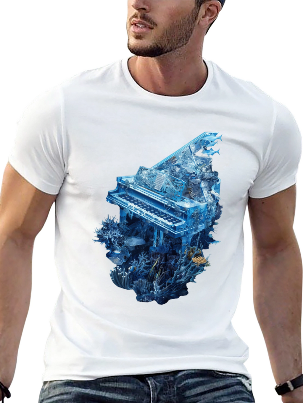 Piano Ocean Graphic T-Shirt