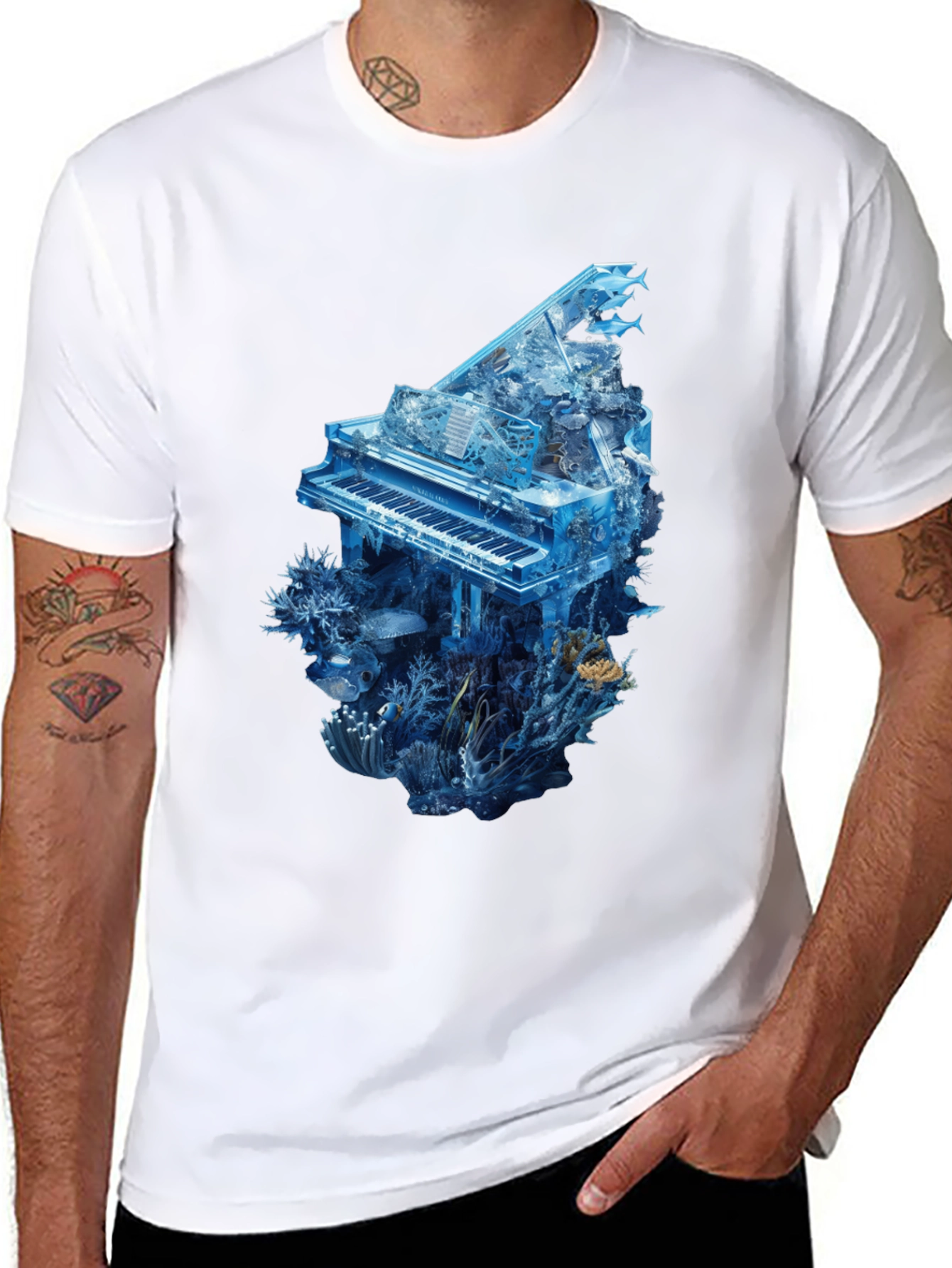 Piano Ocean Graphic T-Shirt