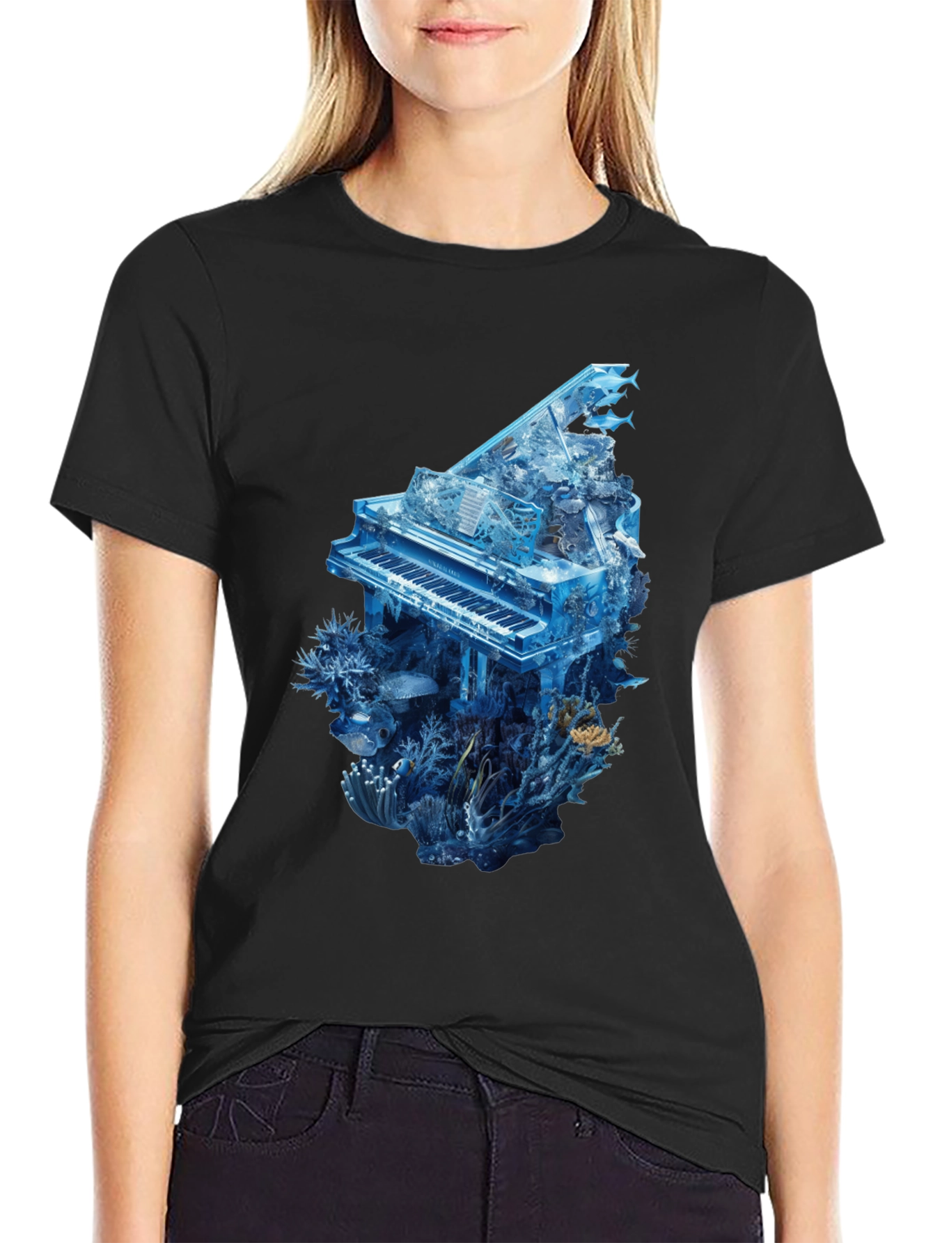 Piano Ocean Graphic T-Shirt