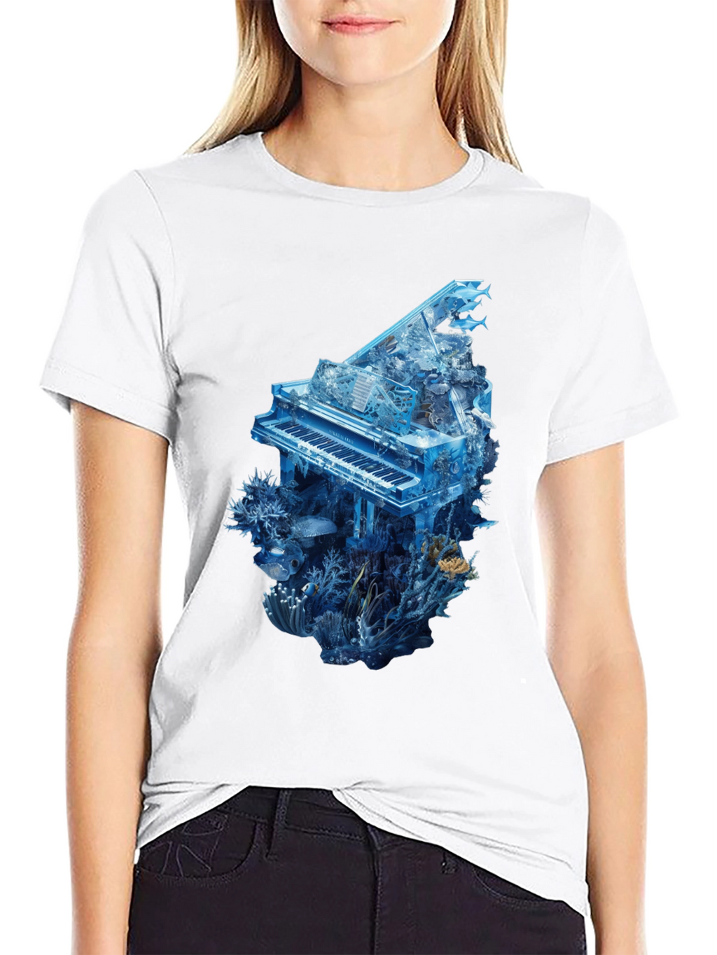 Piano Ocean Graphic T-Shirt