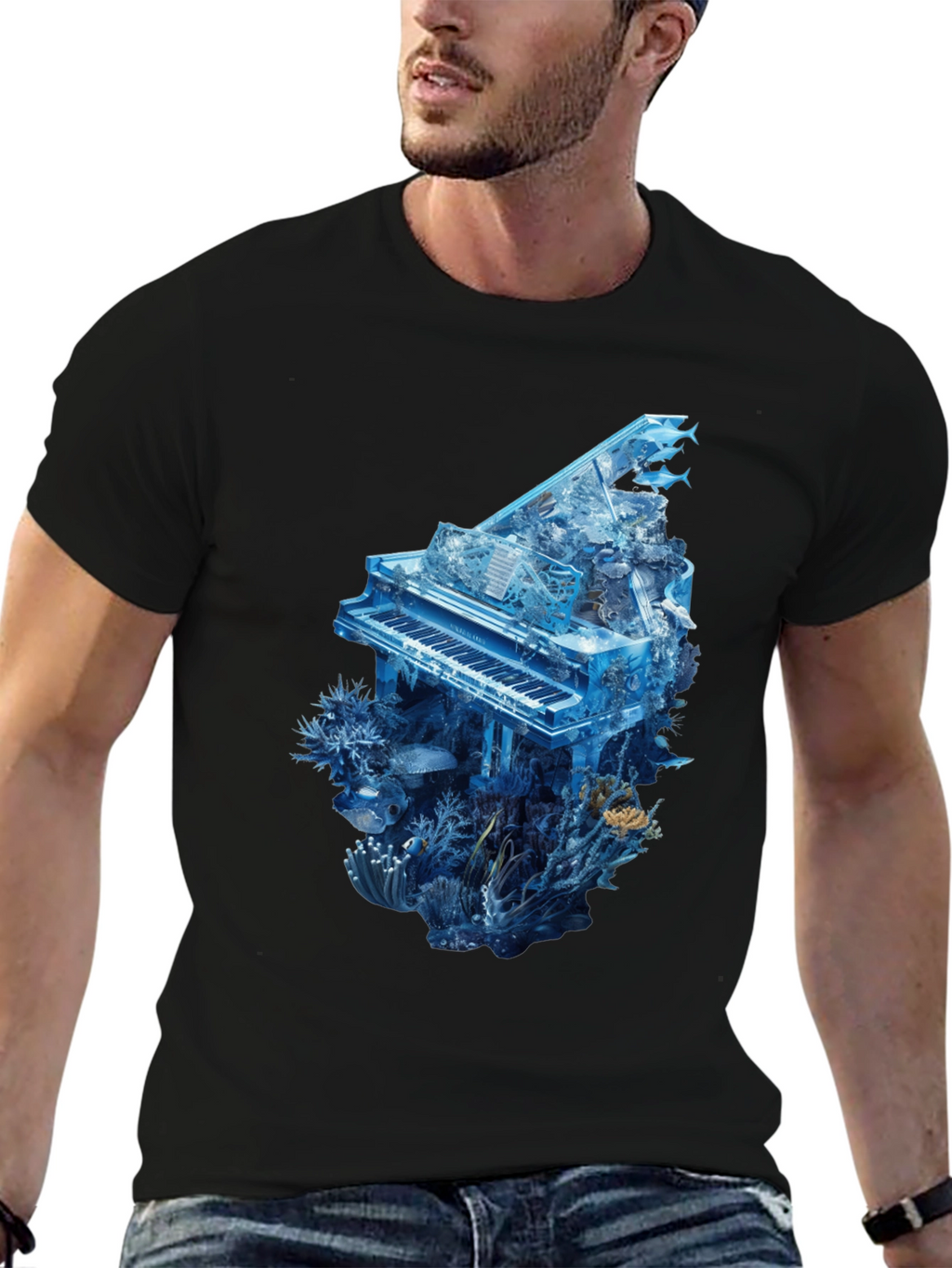 Piano Ocean Graphic T-Shirt