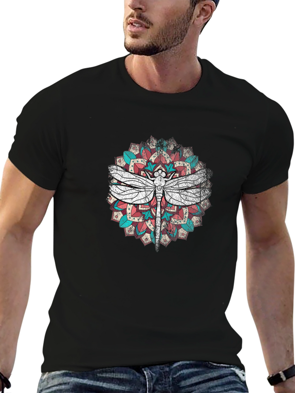 Dragonfly Mandala Graphic Print T-Shirt