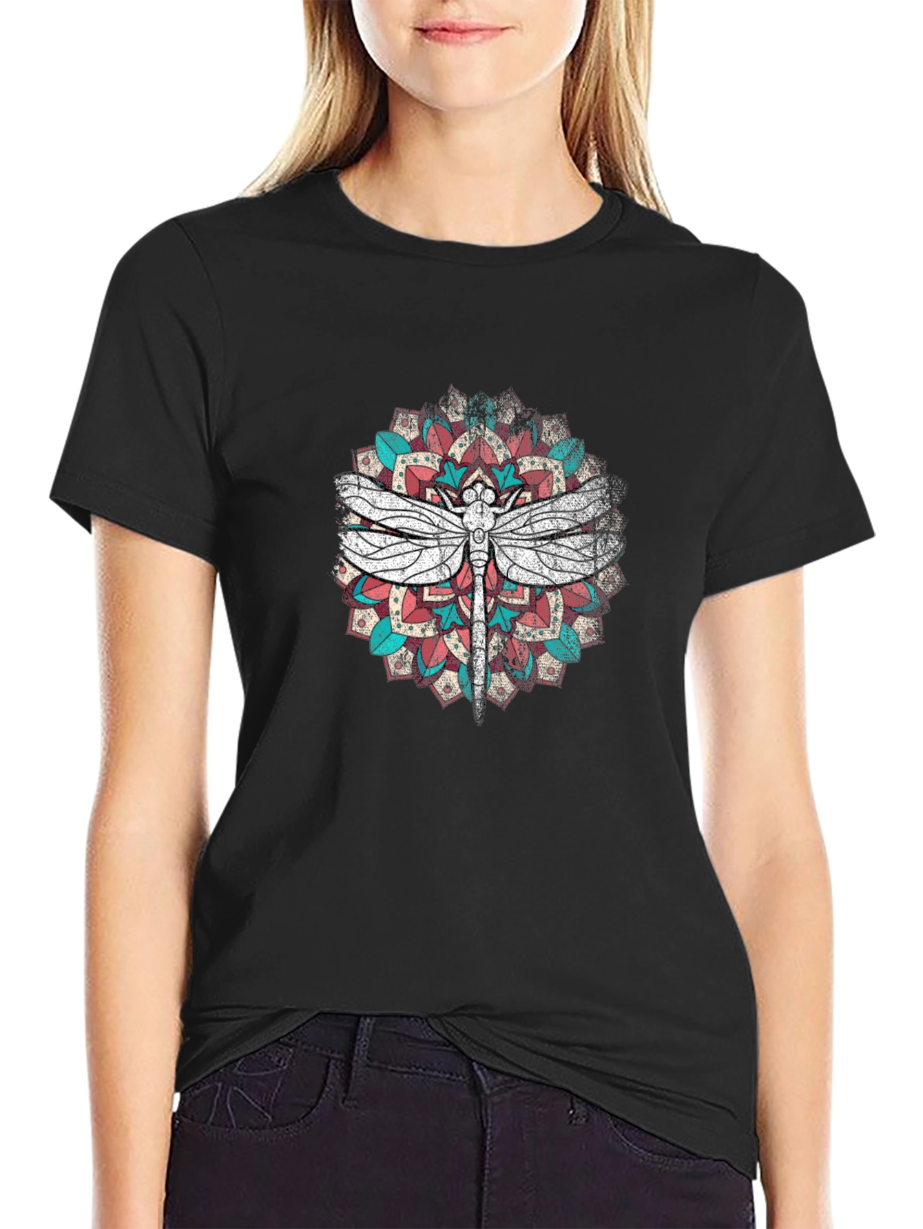 Dragonfly Mandala Graphic Print T-Shirt