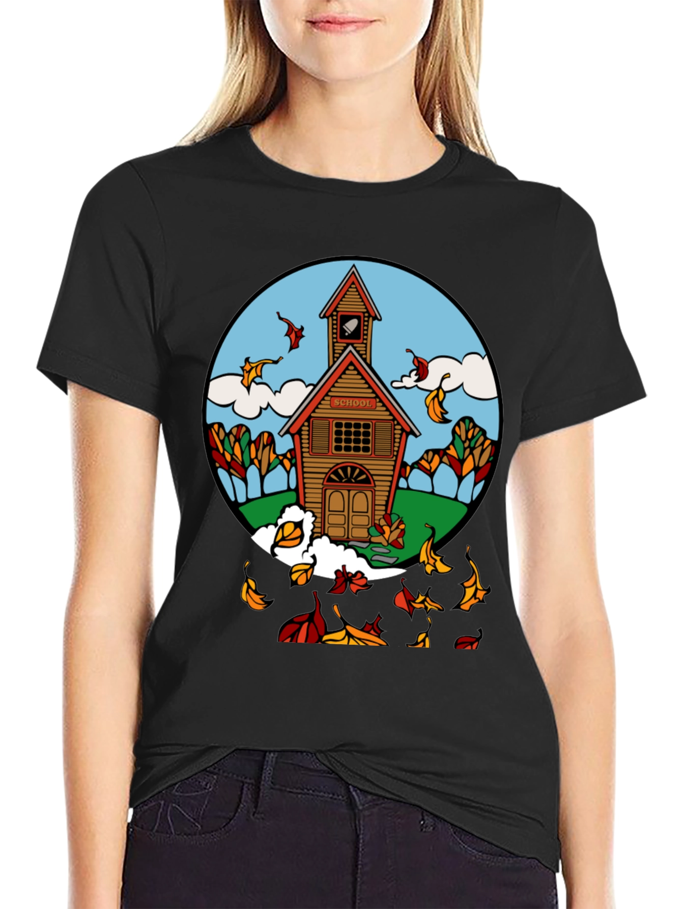 Autumn Schoolhouse T-Shirt - Unique Fall Design