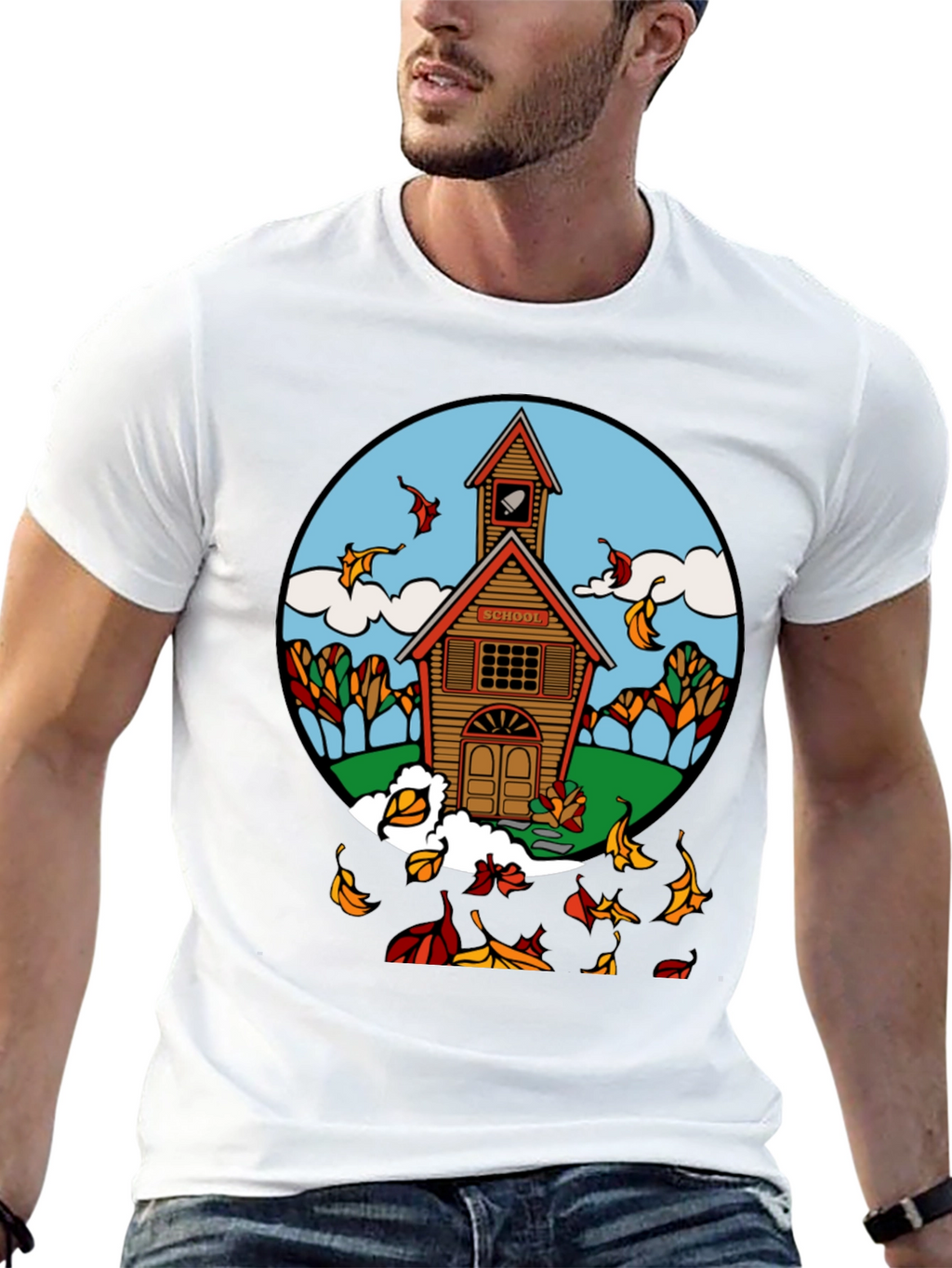 Autumn Schoolhouse T-Shirt - Unique Fall Design