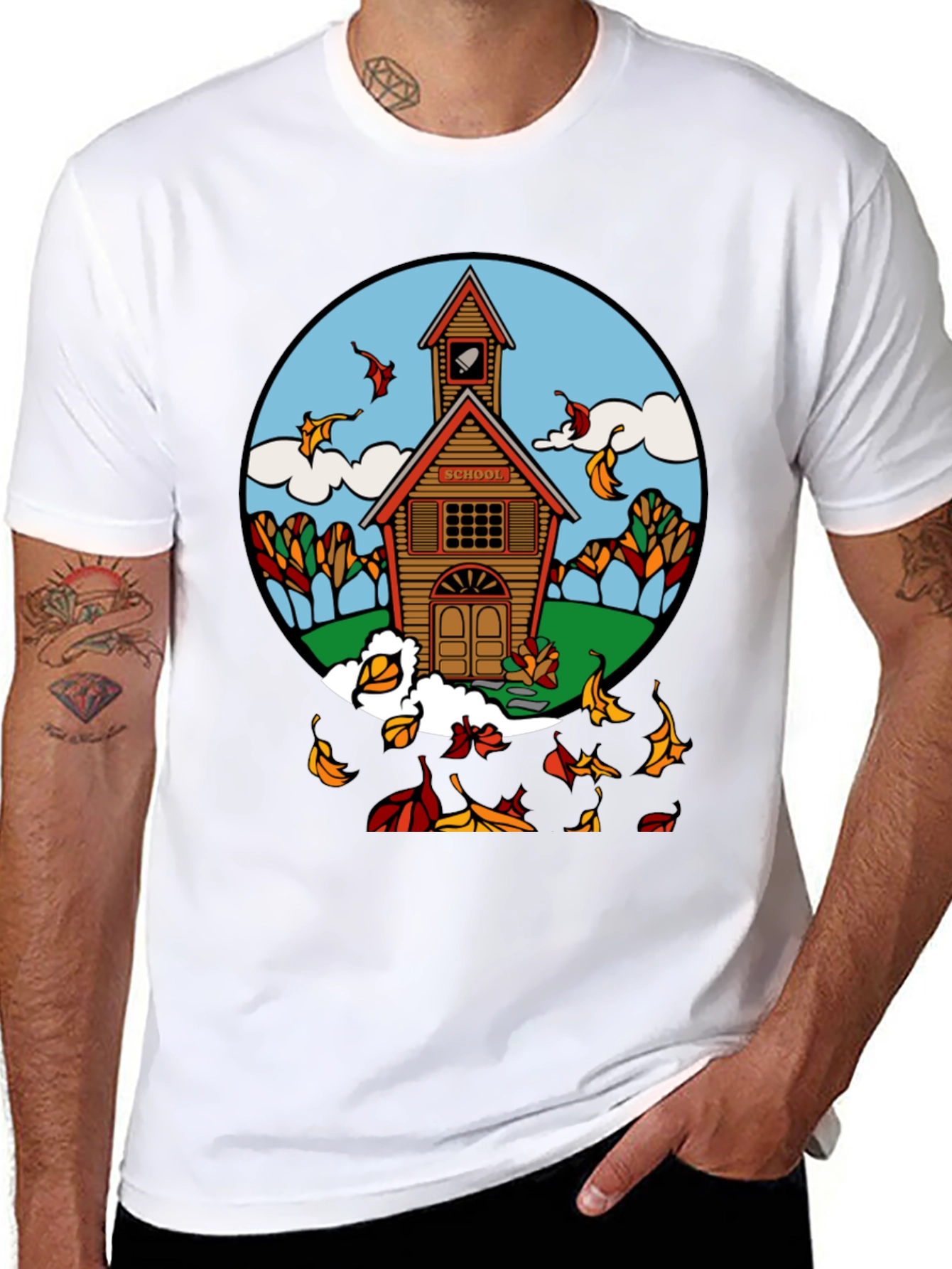 Autumn Schoolhouse T-Shirt - Unique Fall Design