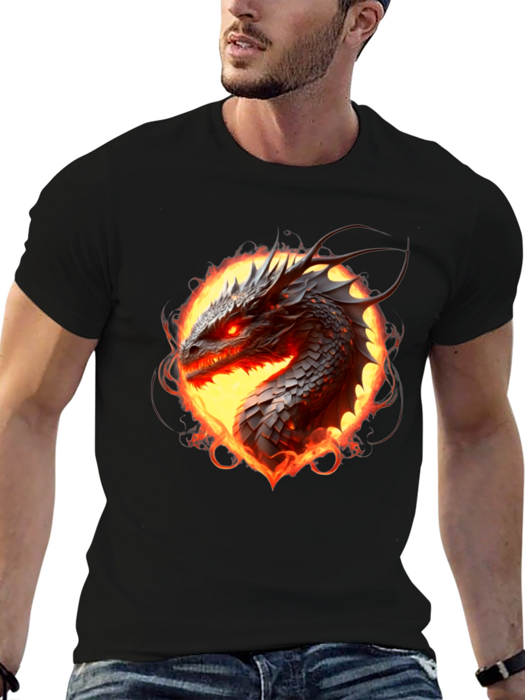 Fiery Dragon Graphic Tee - Black