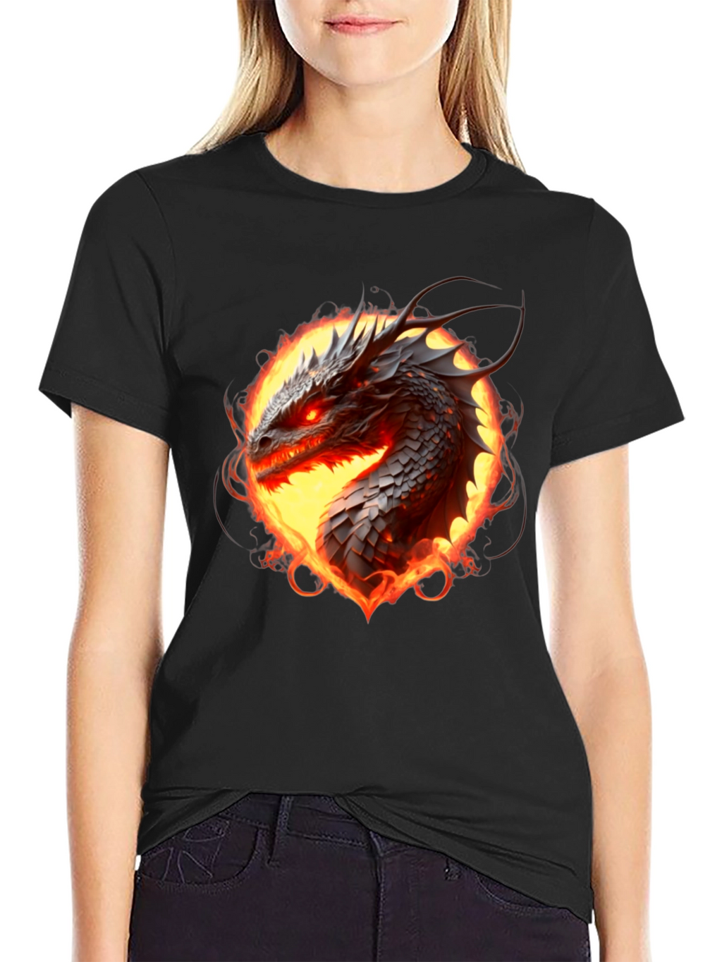 Fiery Dragon Graphic Tee - Black