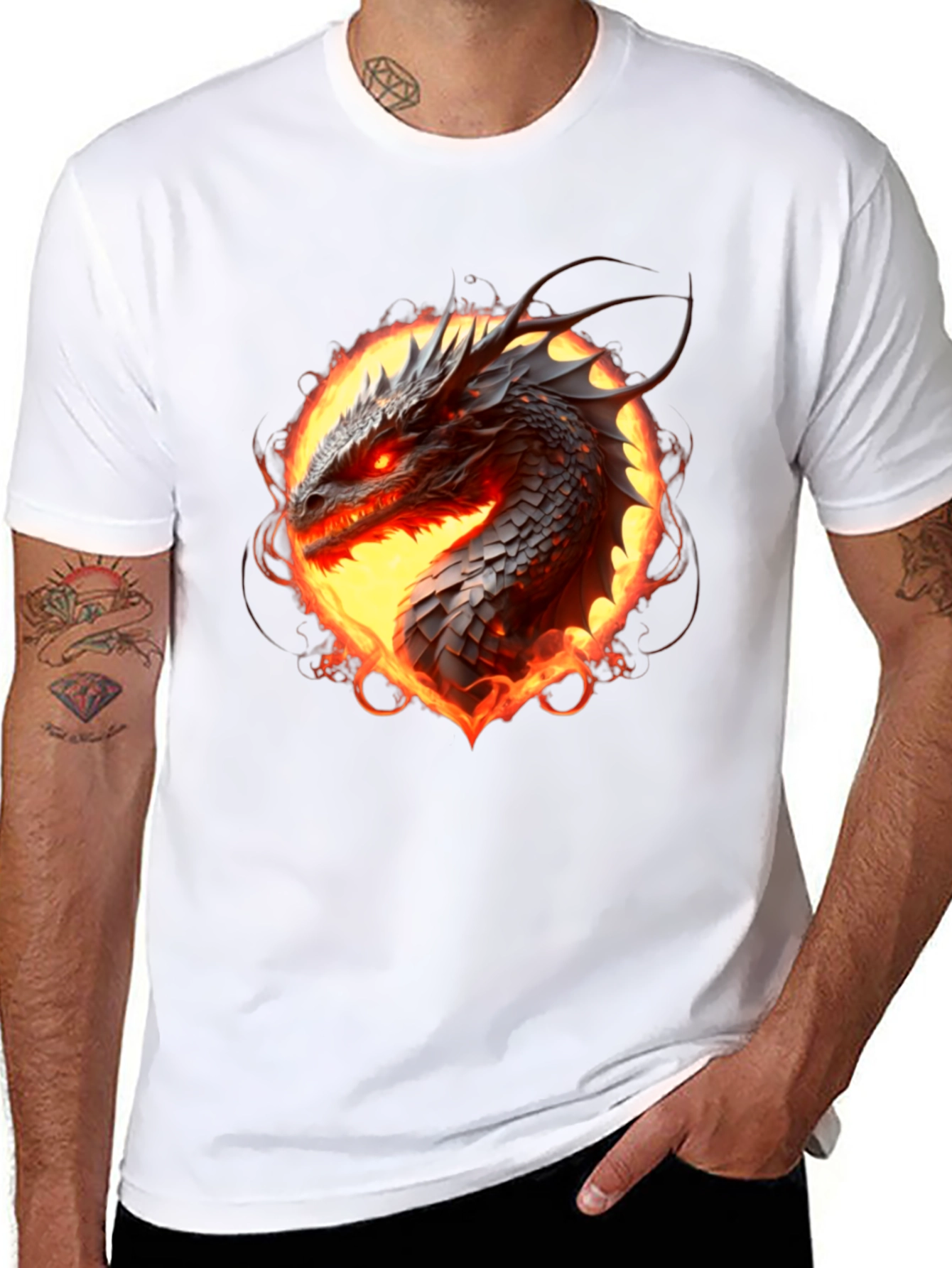 Fiery Dragon Graphic Tee - Black