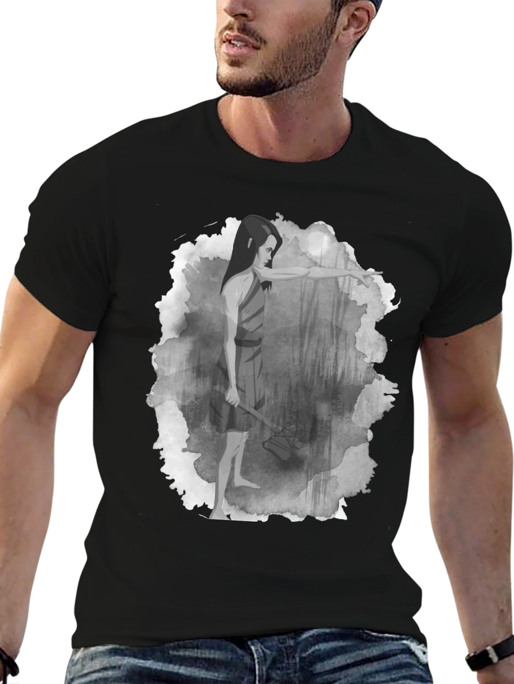 Warrior Woman T-Shirt: Forest Scene Design