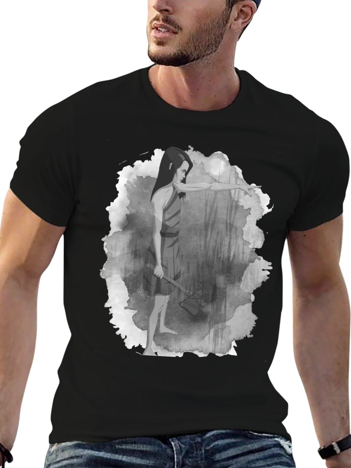 Warrior Woman T-Shirt: Forest Scene Design