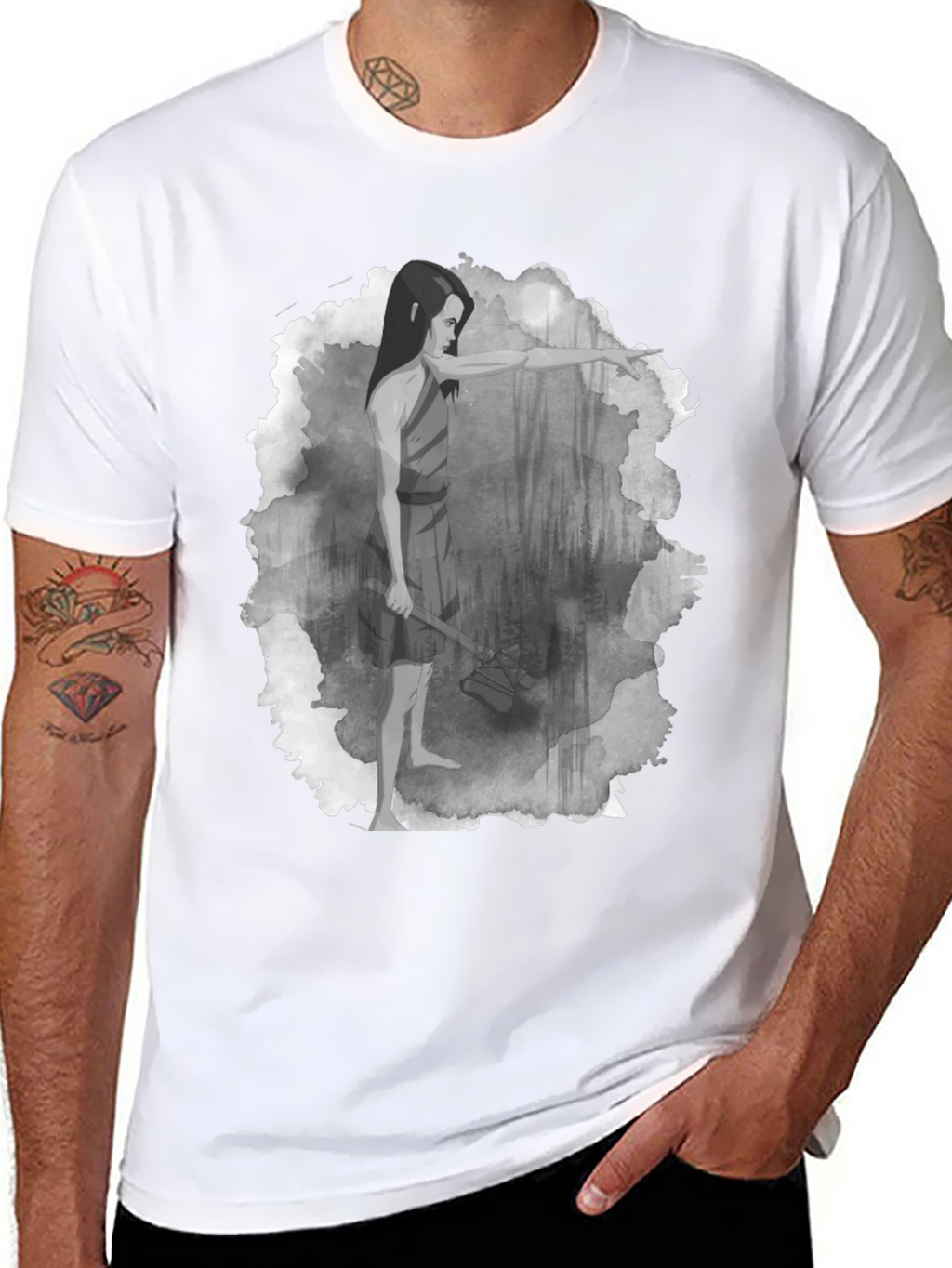 Warrior Woman T-Shirt: Forest Scene Design