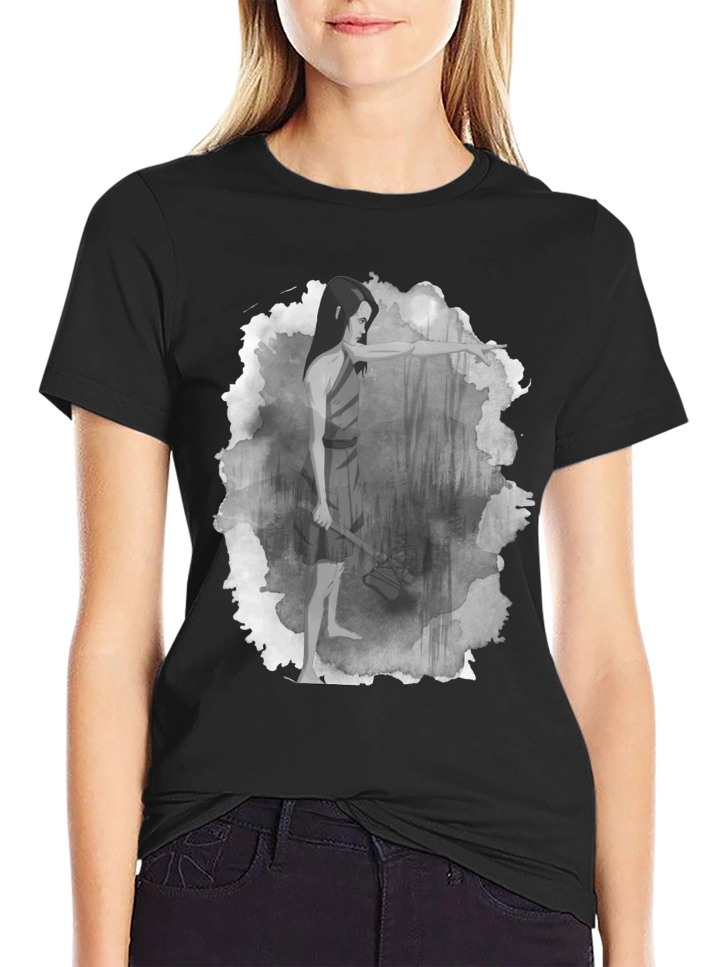 Warrior Woman T-Shirt: Forest Scene Design