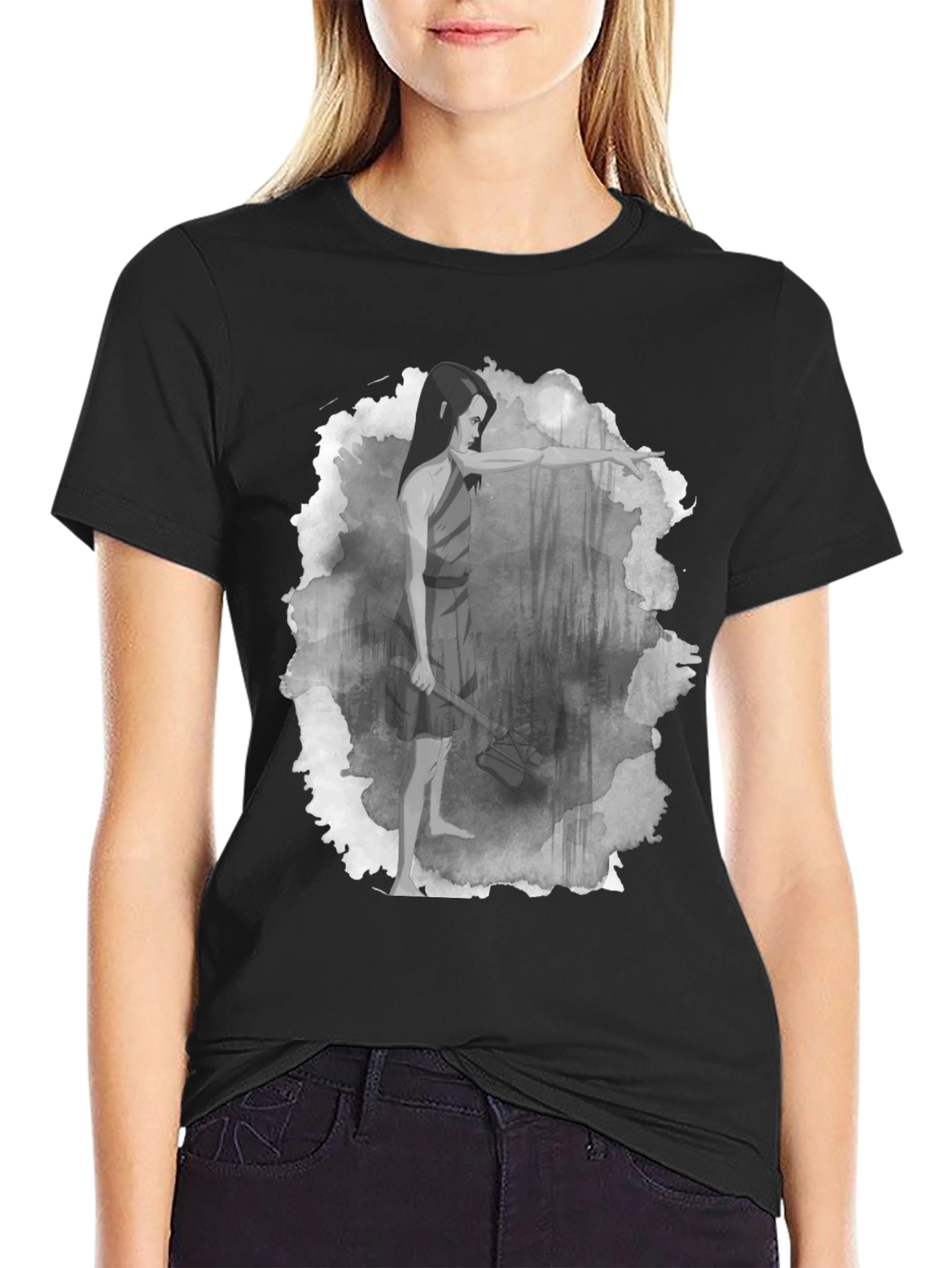 Warrior Woman T-Shirt: Forest Scene Design