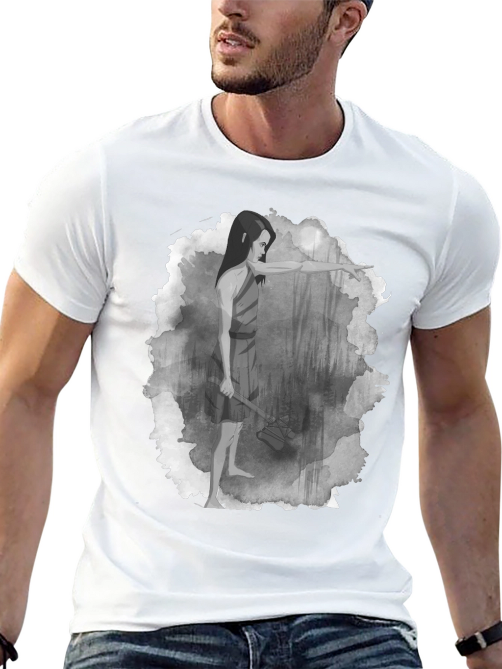 Warrior Woman T-Shirt: Forest Scene Design
