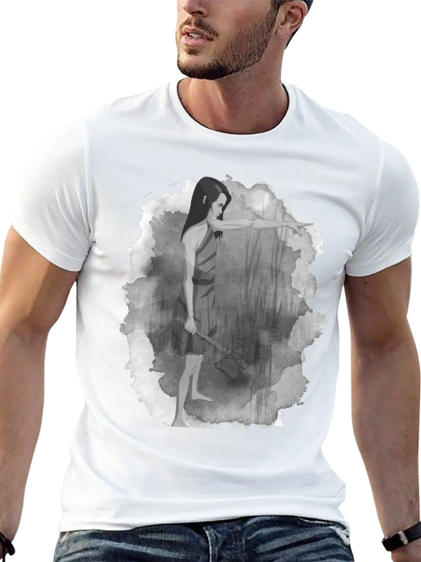 Warrior Woman T-Shirt: Forest Scene Design