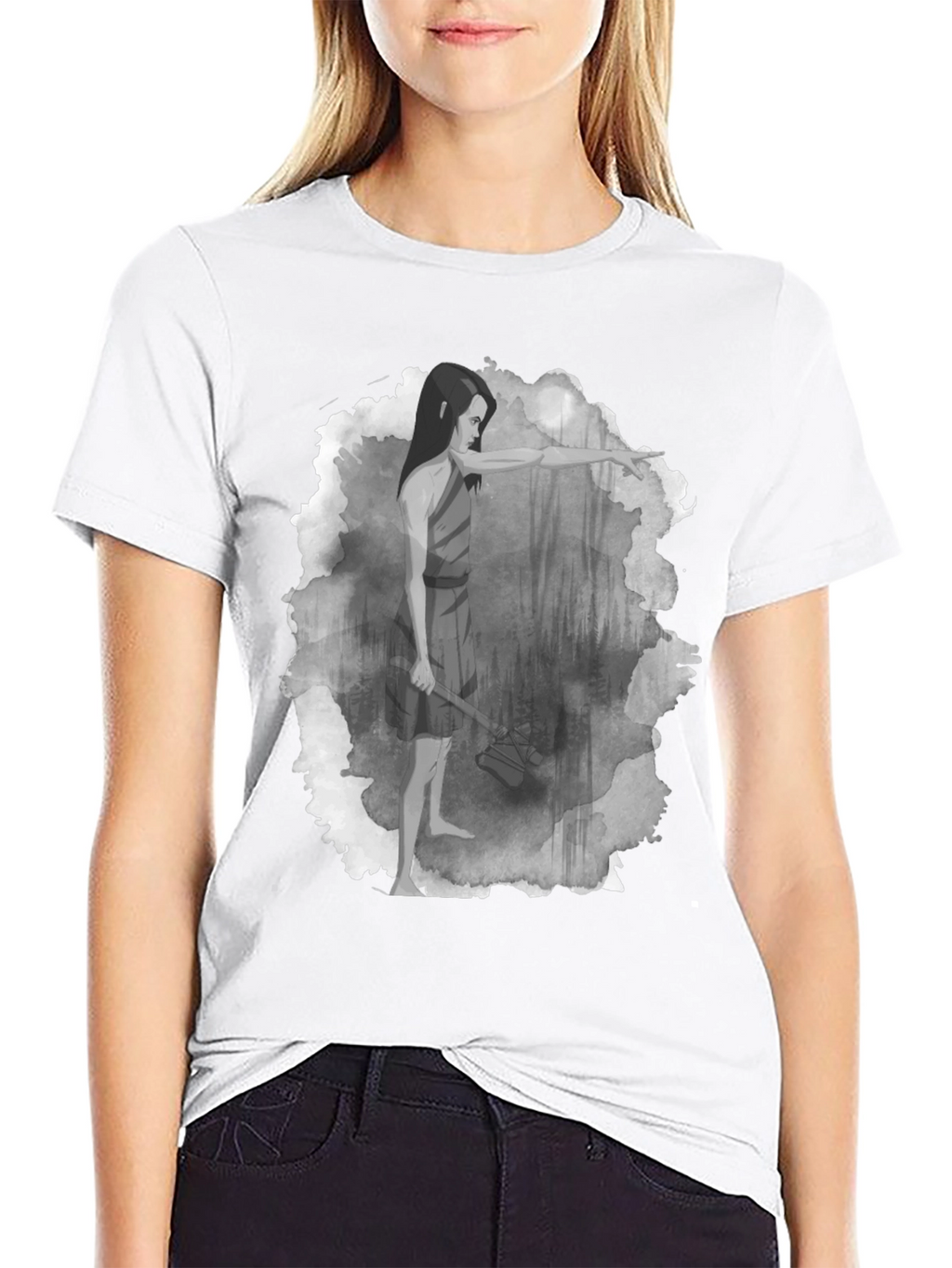 Warrior Woman T-Shirt: Forest Scene Design