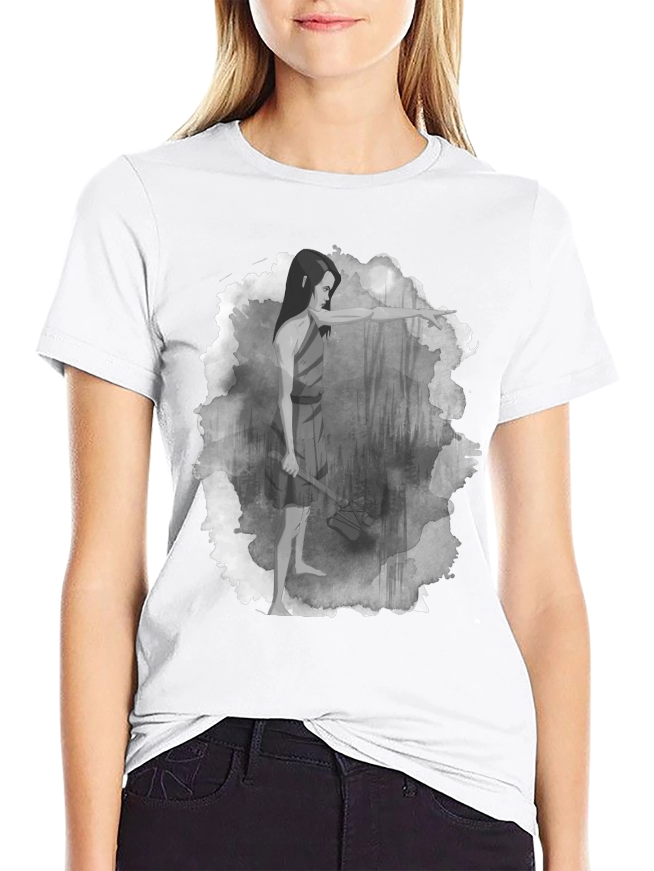 Warrior Woman T-Shirt: Forest Scene Design