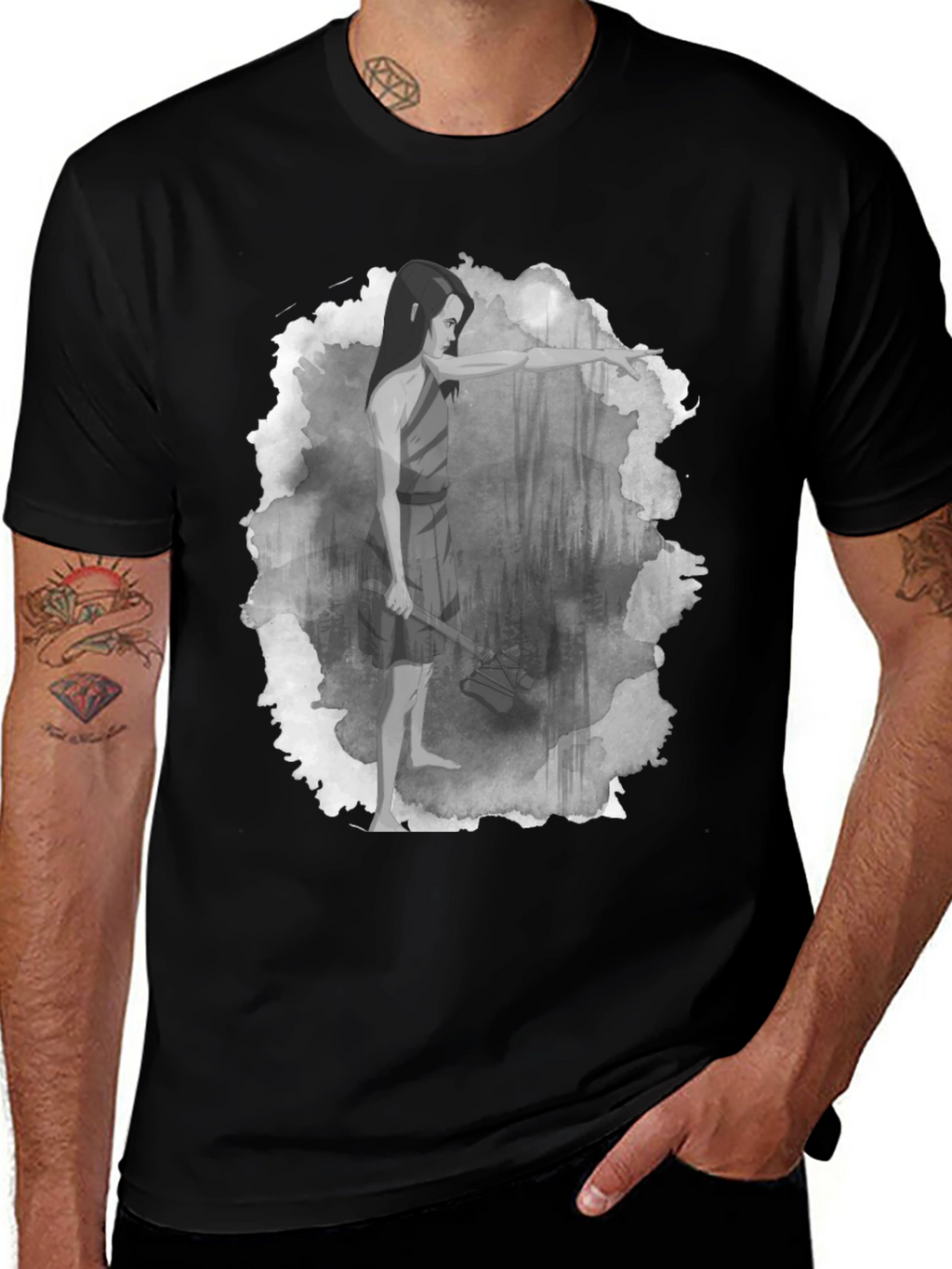 Warrior Woman T-Shirt: Forest Scene Design