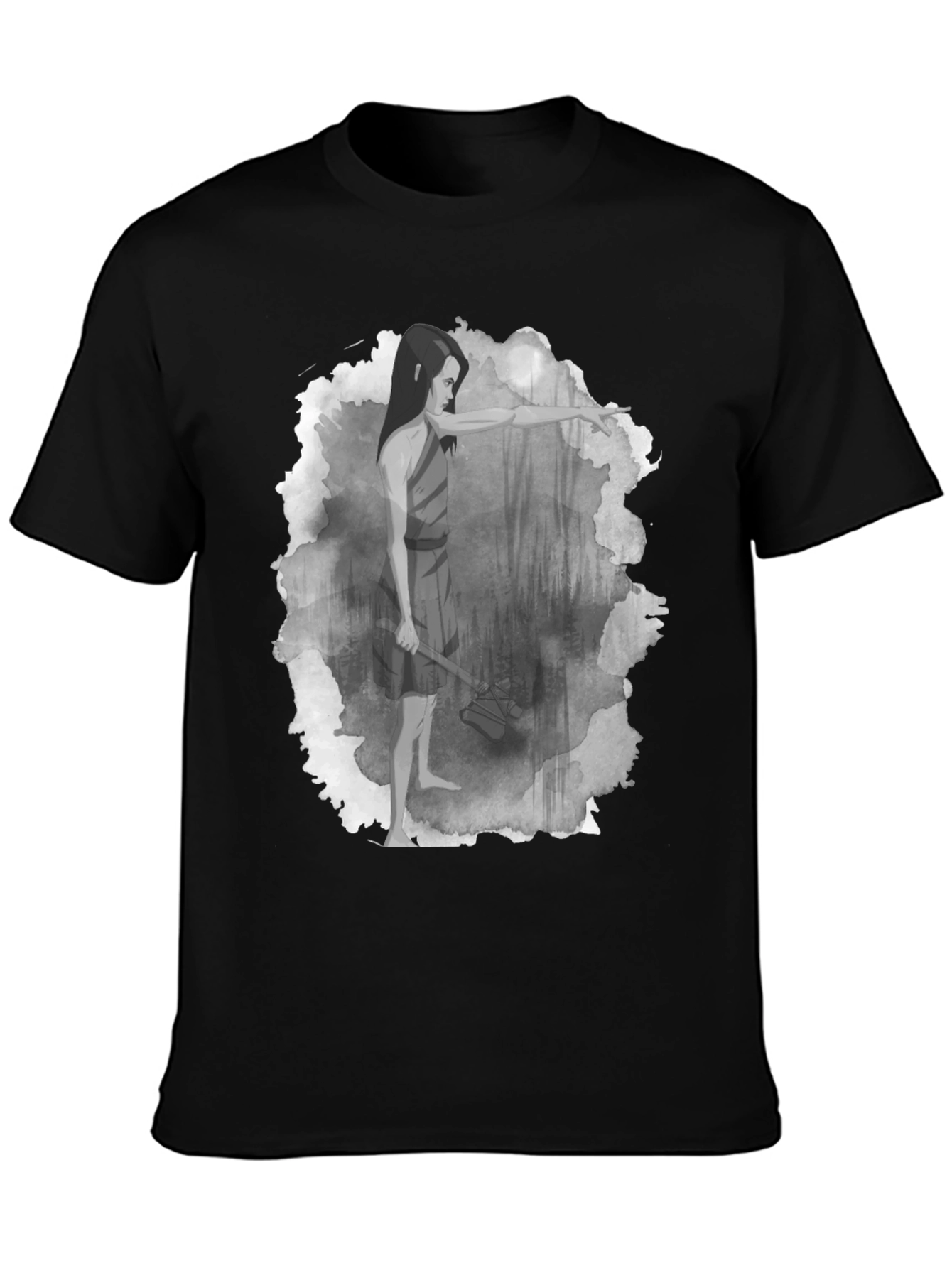 Warrior Woman T-Shirt: Forest Scene Design