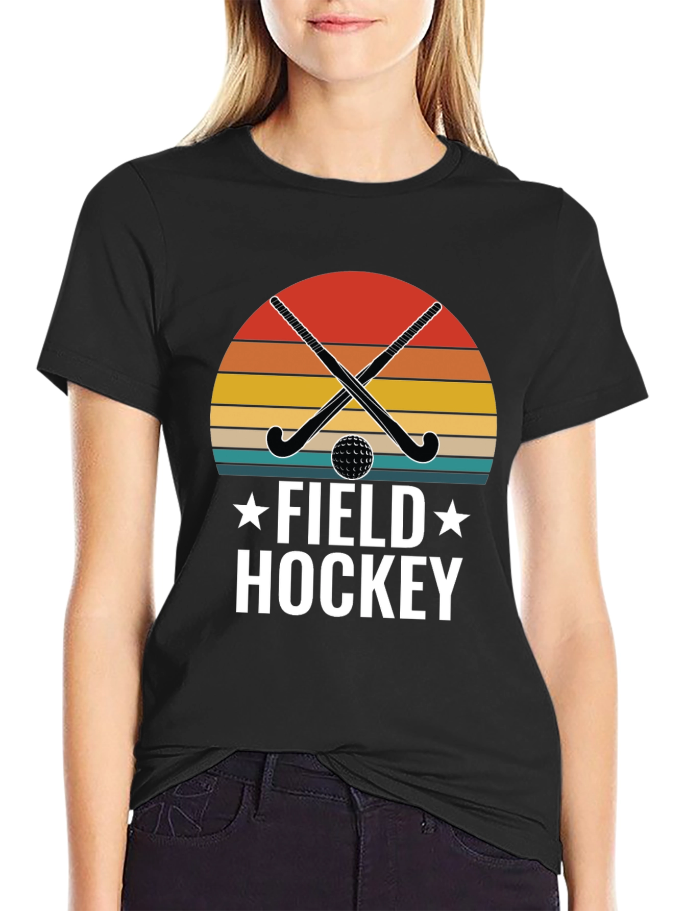 Field Hockey Graphic T-Shirt - Retro Sunset Design