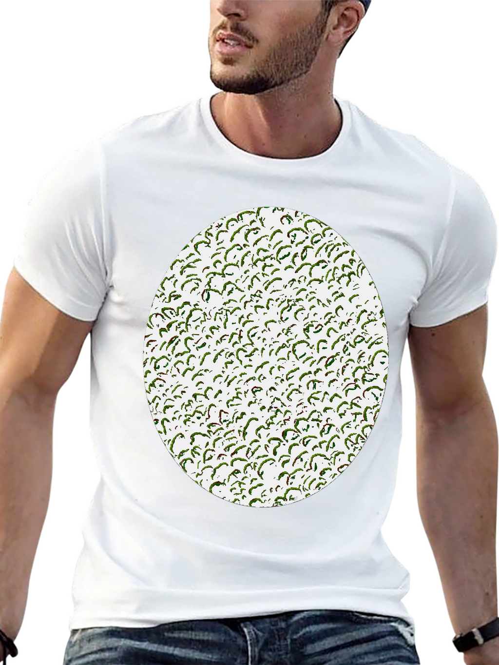 Novelty Green Pattern Print Black T-Shirt