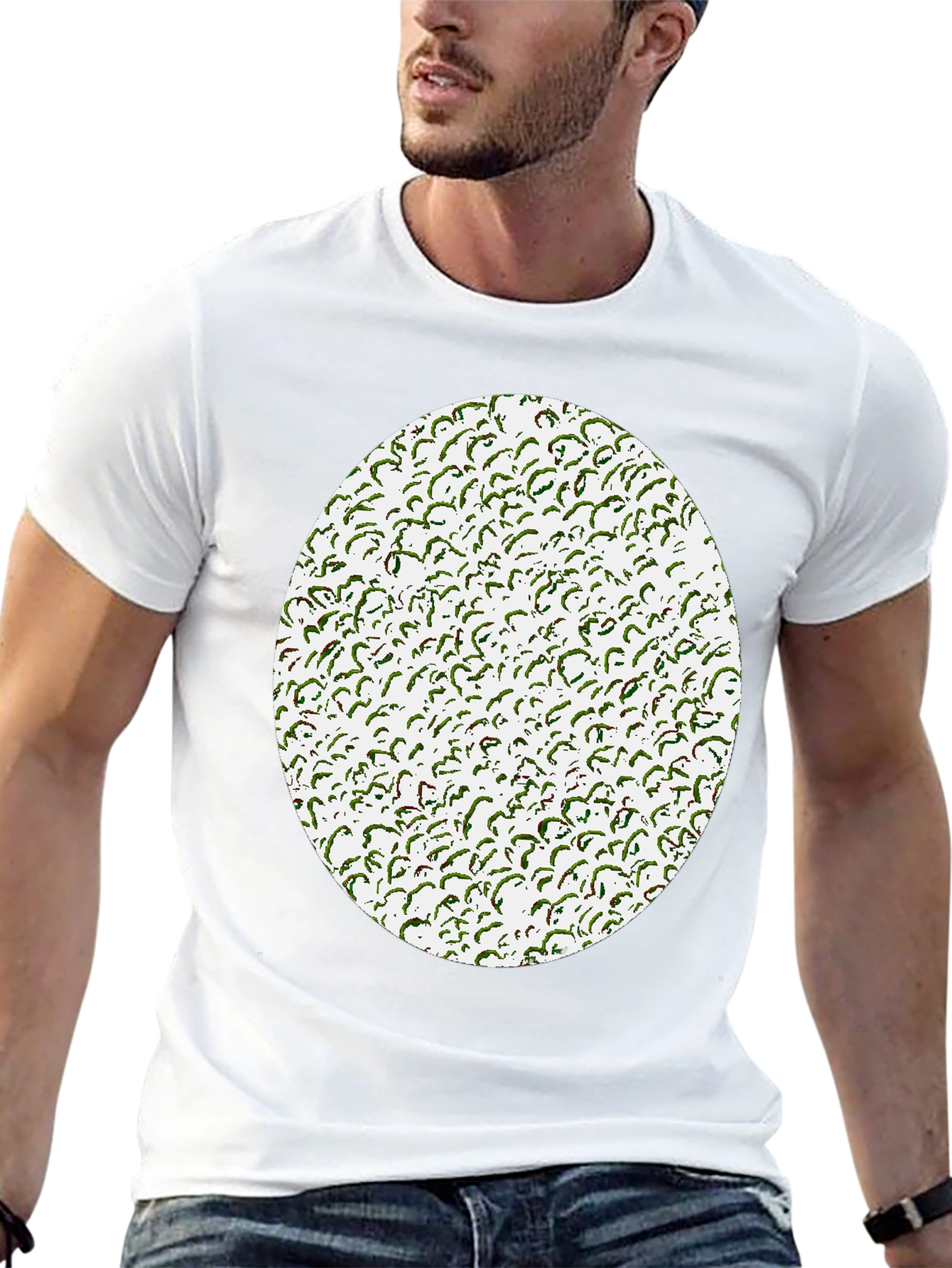 Novelty Green Pattern Print Black T-Shirt
