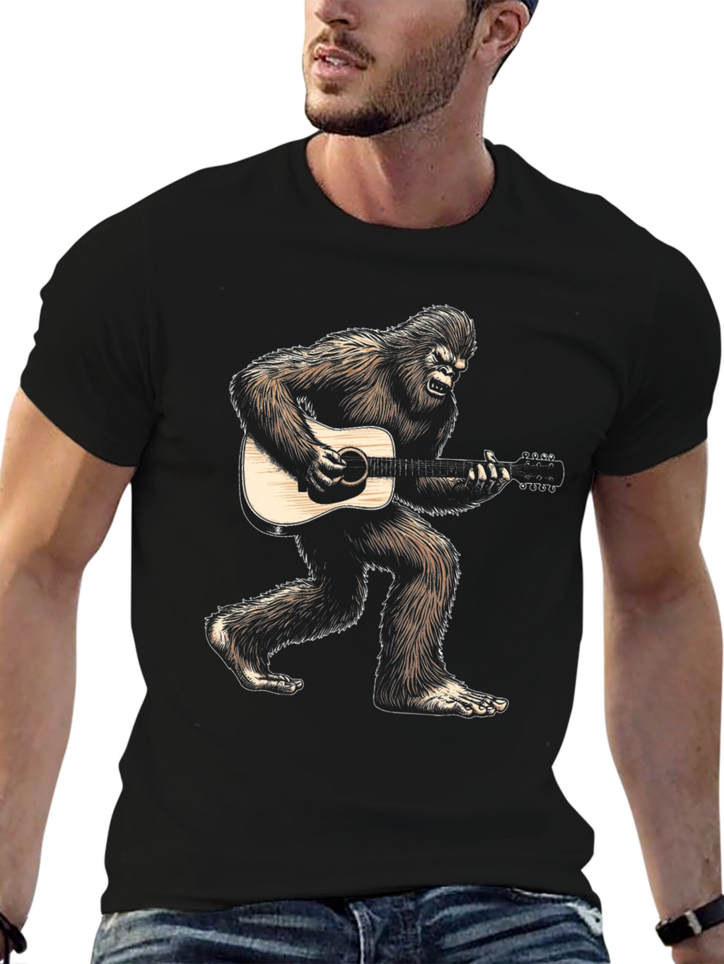 Bigfoot Playing Guitar Graphic Tee - Black