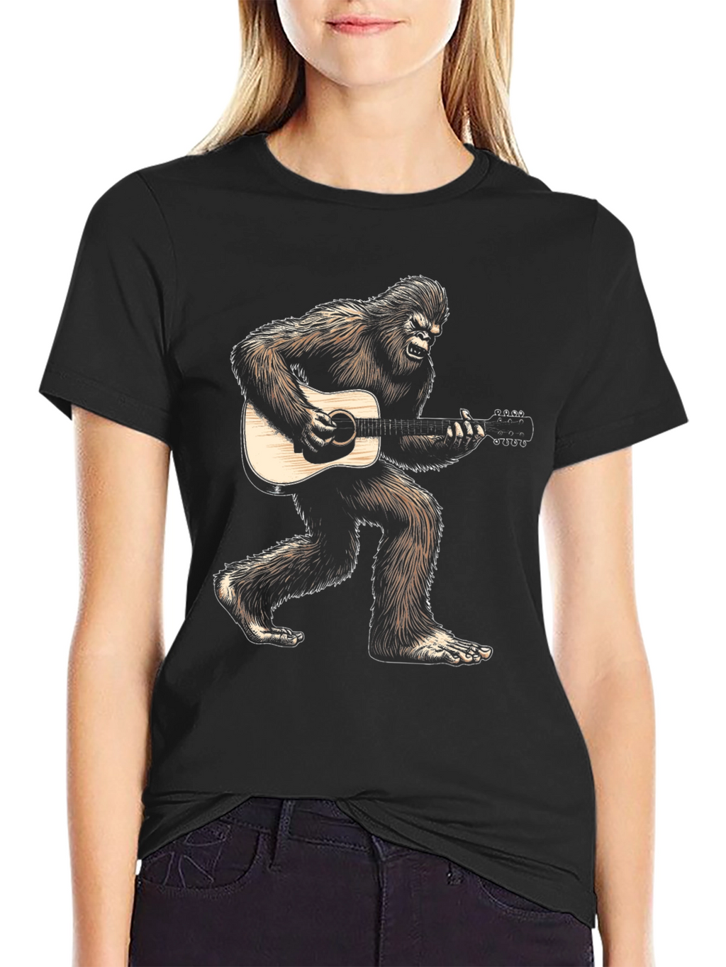 Bigfoot Playing Guitar Graphic Tee - Black