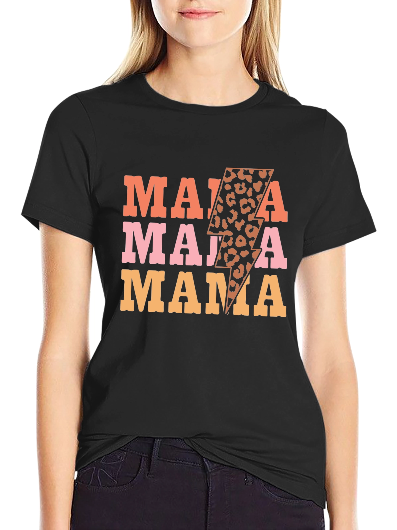 Mama Leopard Print Lightning Bolt Graphic Tee