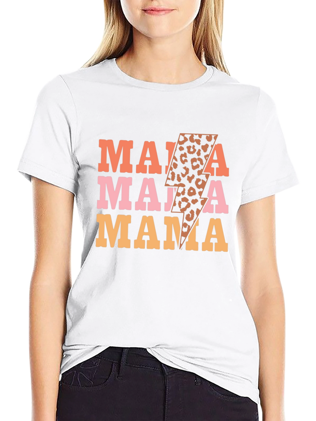 Mama Leopard Print Lightning Bolt Graphic Tee