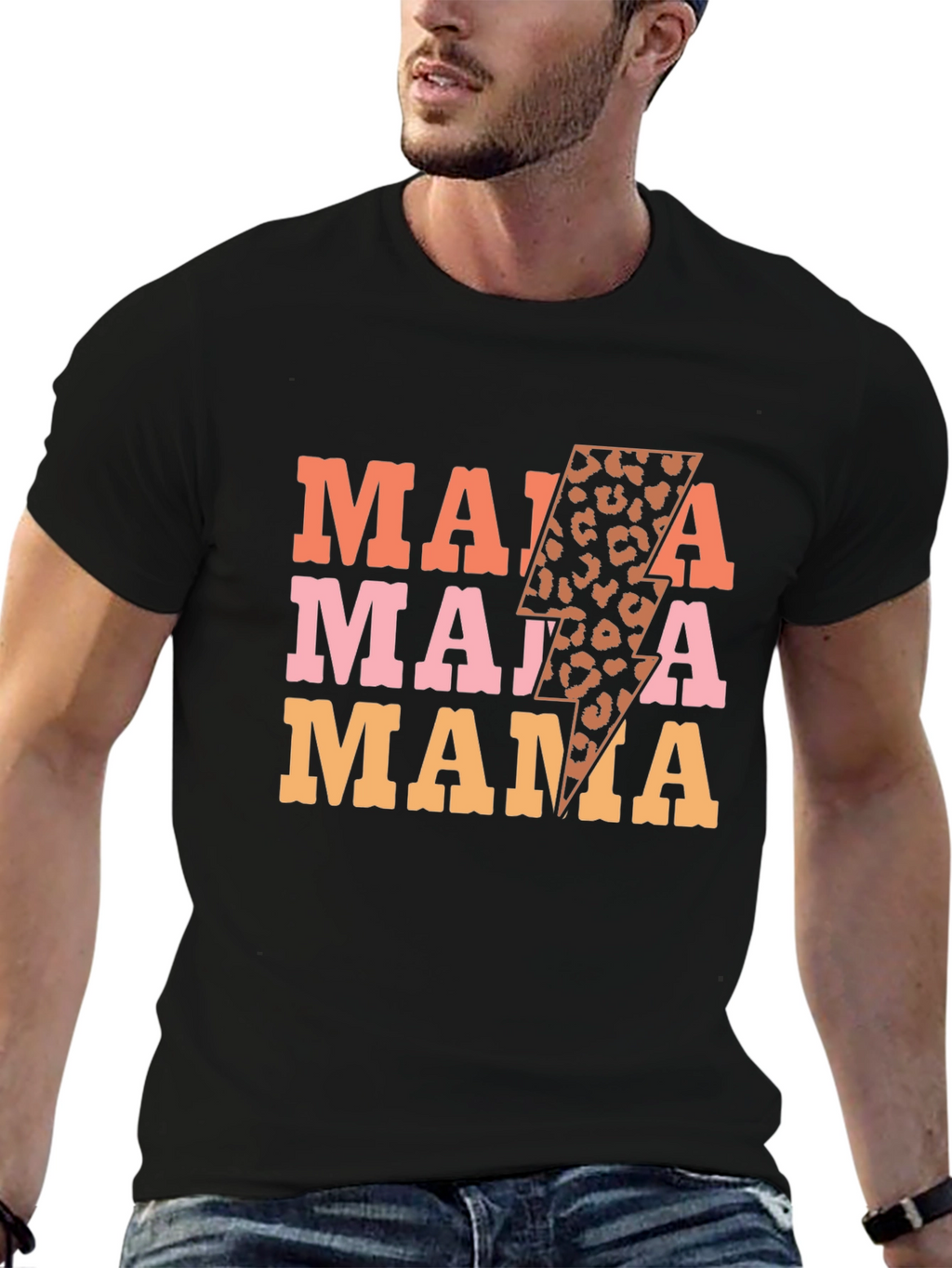 Mama Leopard Print Lightning Bolt Graphic Tee