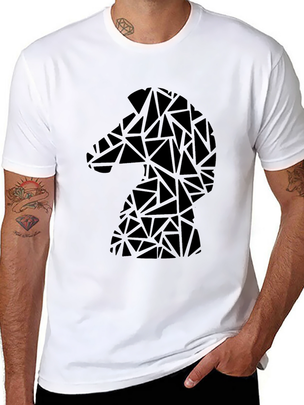 Geometric Knight Chess Piece Graphic Tee - Black