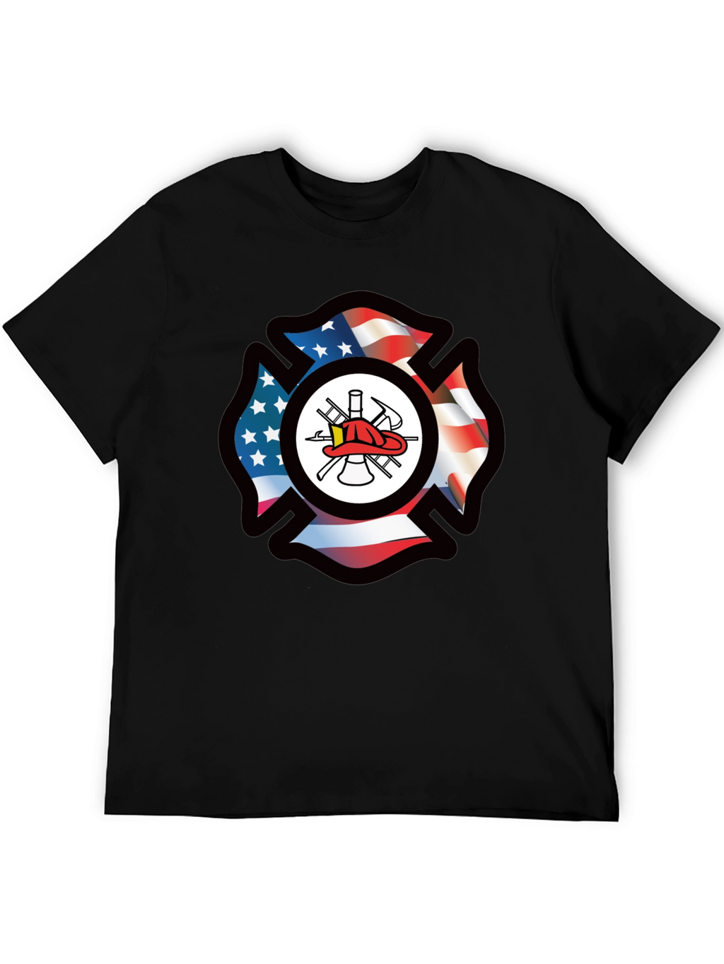 Firefighter American Flag Maltese Cross Graphic Tee
